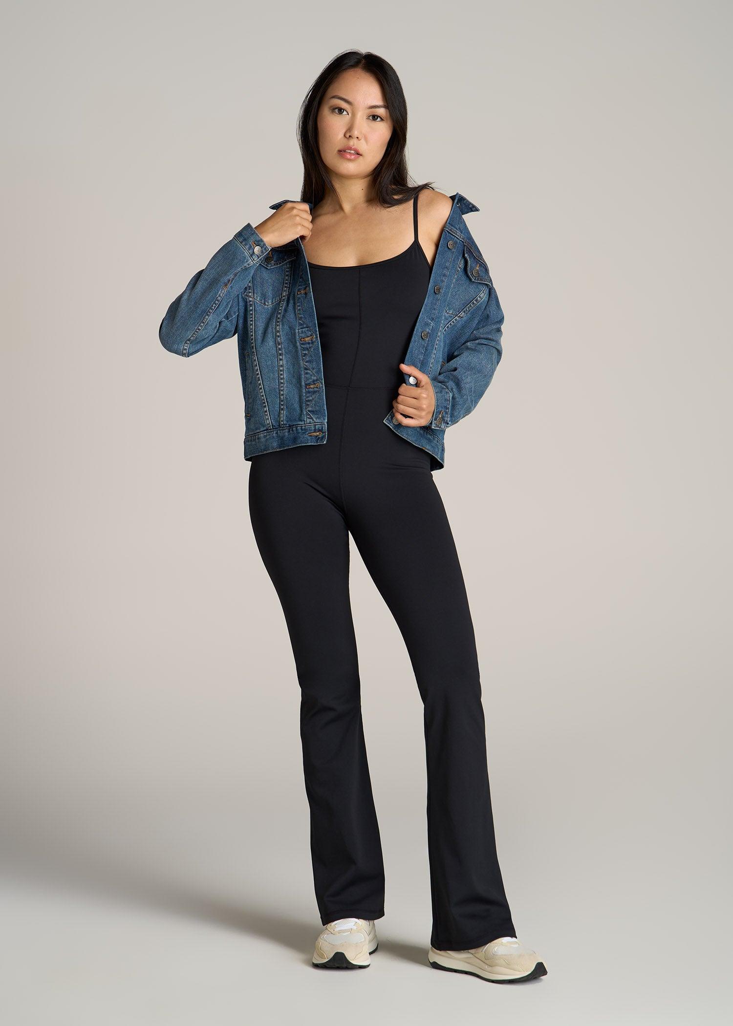 Spaghetti Strap Flare Jumpsuit for Tall Women in Black Female Product Image