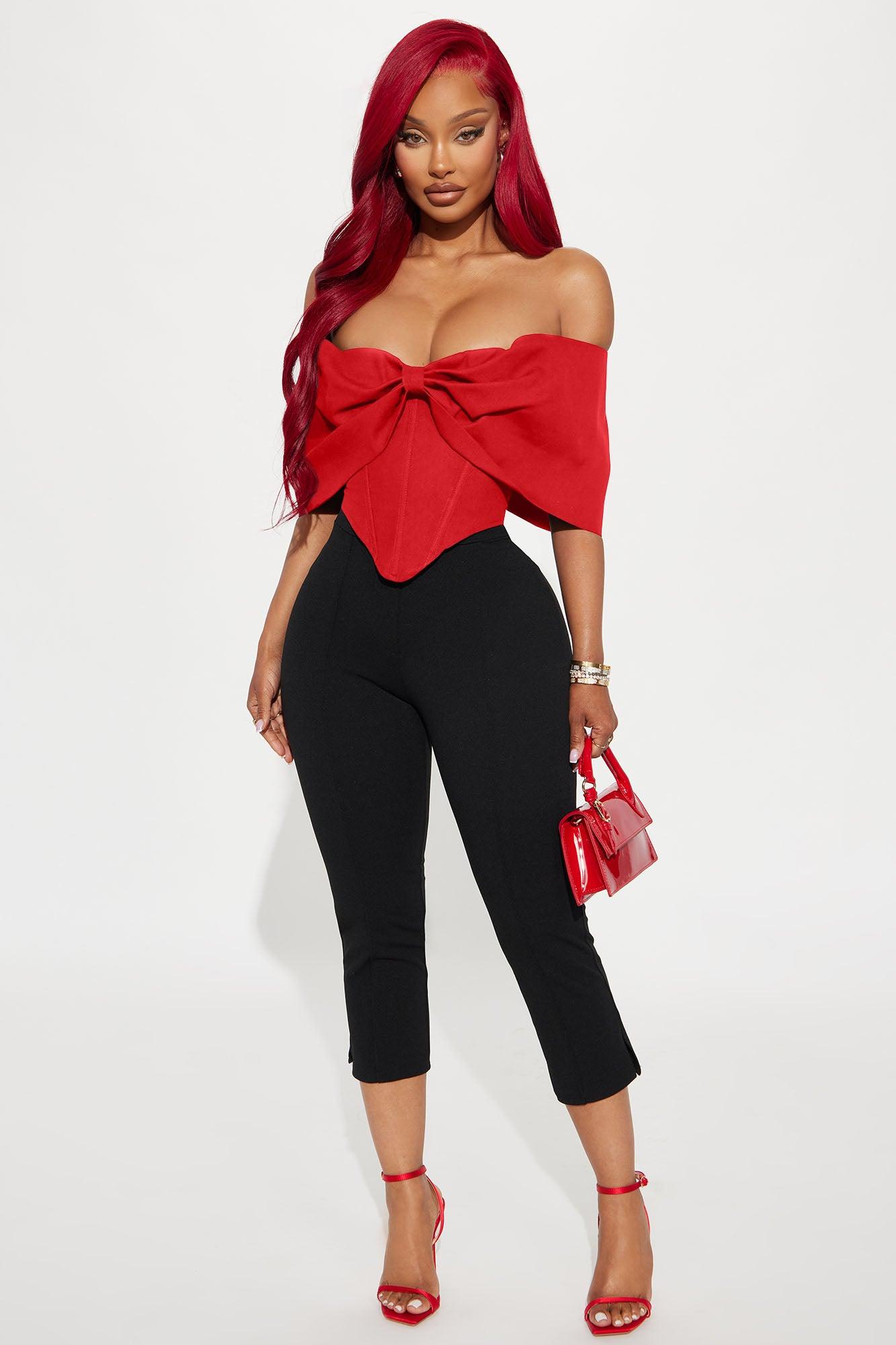 Lorelai Bow Corset Top - Red Product Image