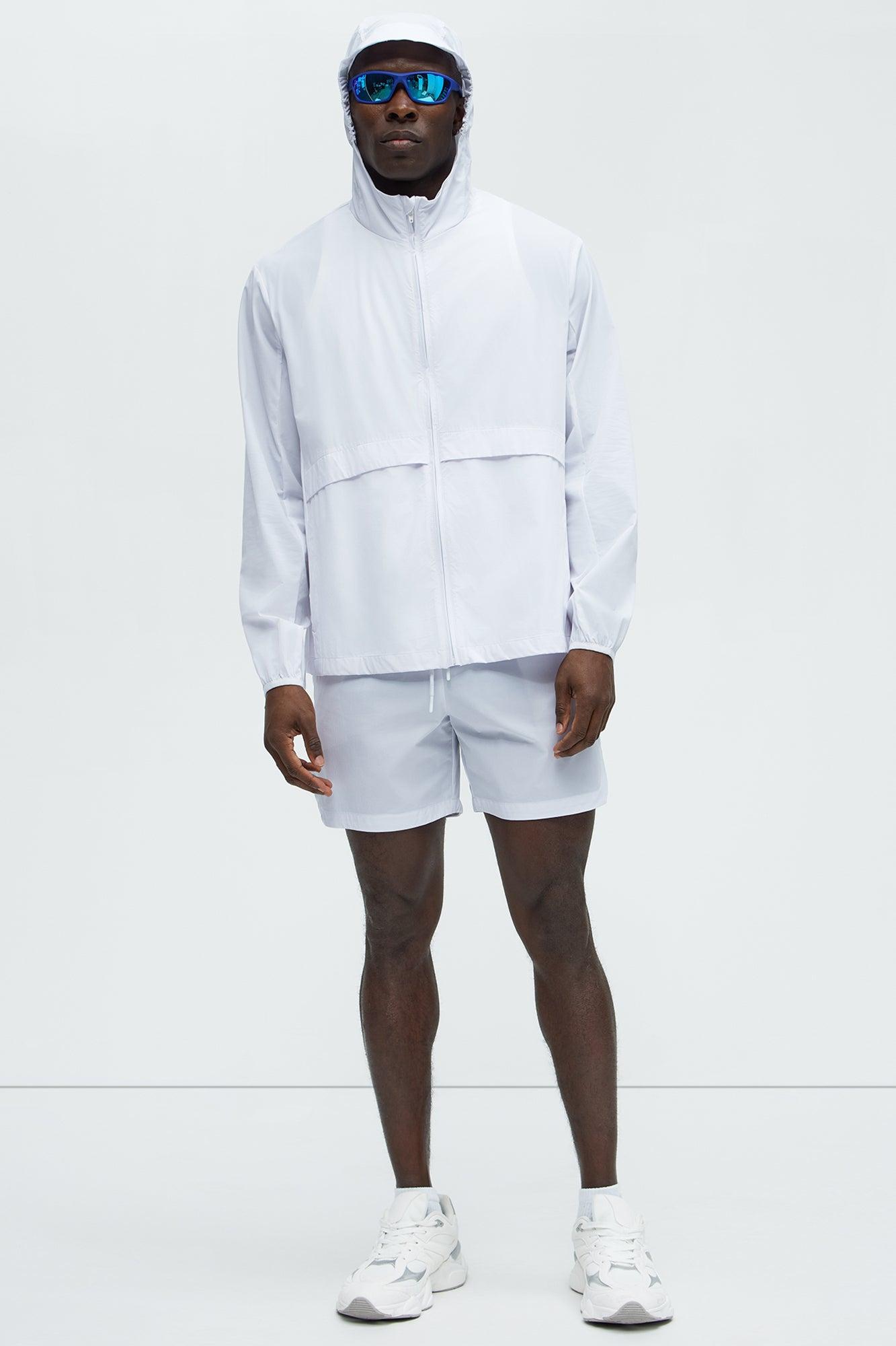 Lightweight Stretch Hooded Running Windbreaker Jacket - White Product Image