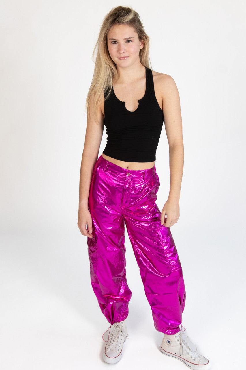 Fuchsia Metallic Parachute Pants Product Image