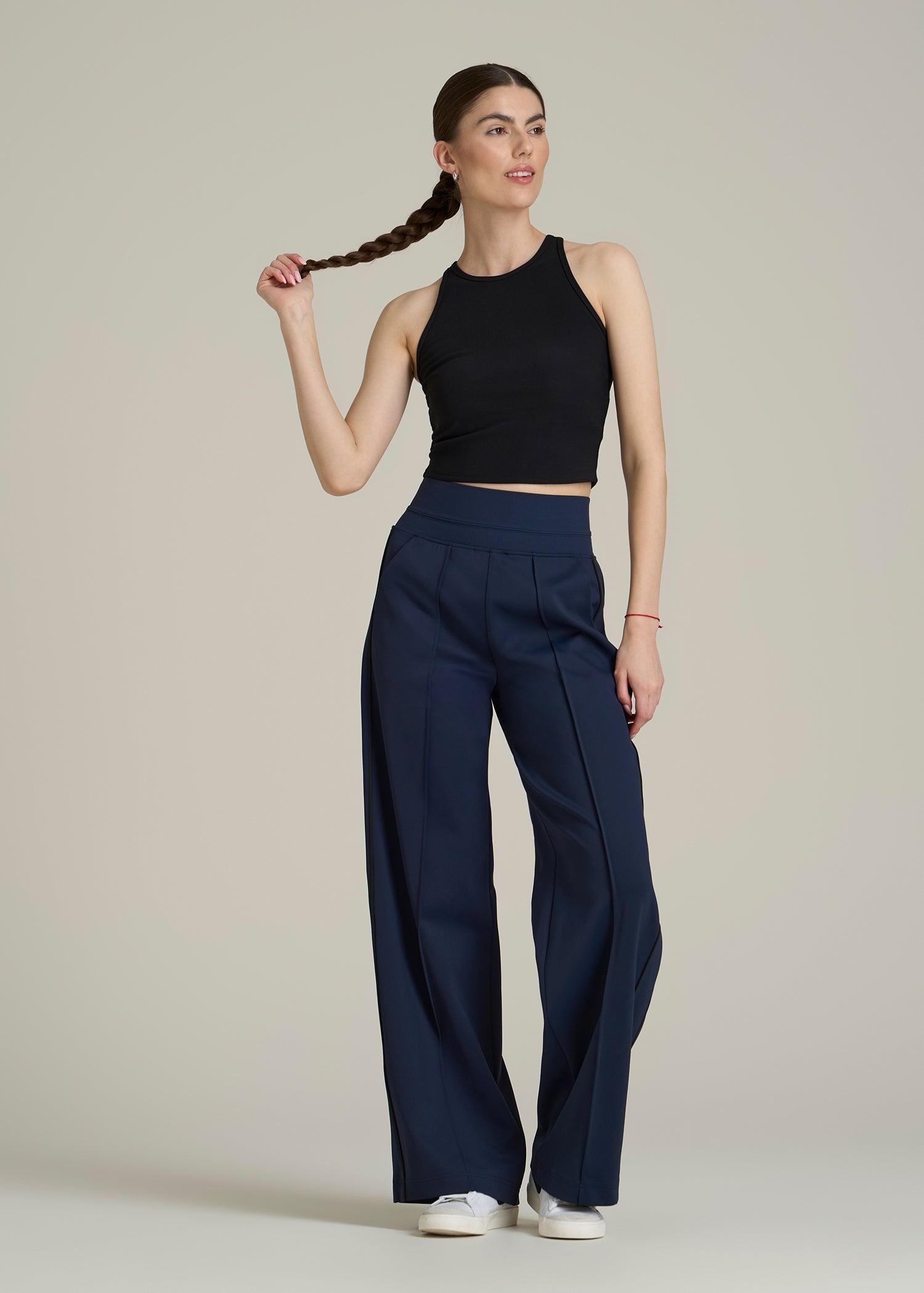 Track Pants with Piping for Tall Women in Navy Female Product Image