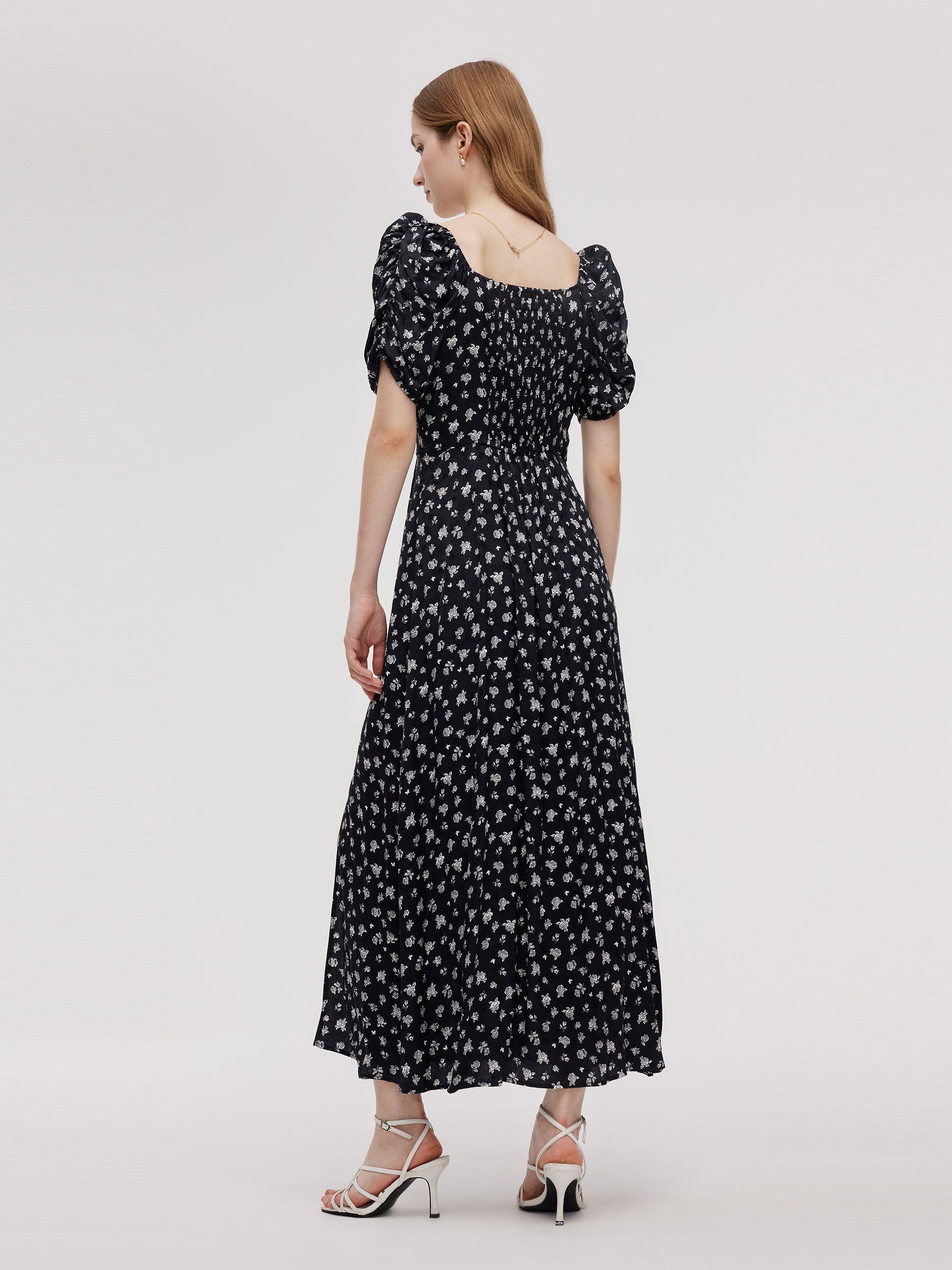 Floral Print Square Neck Women Side Slit Maxi Dress Product Image
