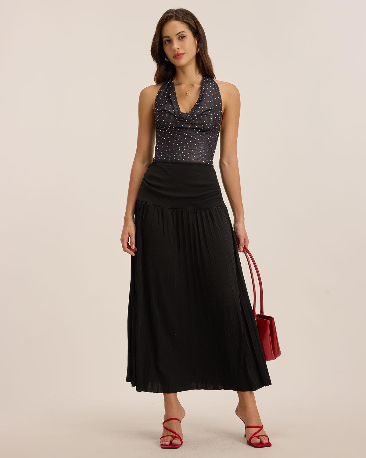 Black Polka Dot Chiffon Halter Top Product Image