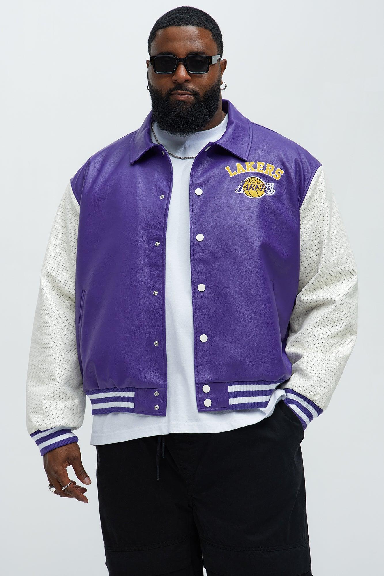 Lakers Top Dawg Faux Pu Collared Varsity Jacket - Purple Male Product Image