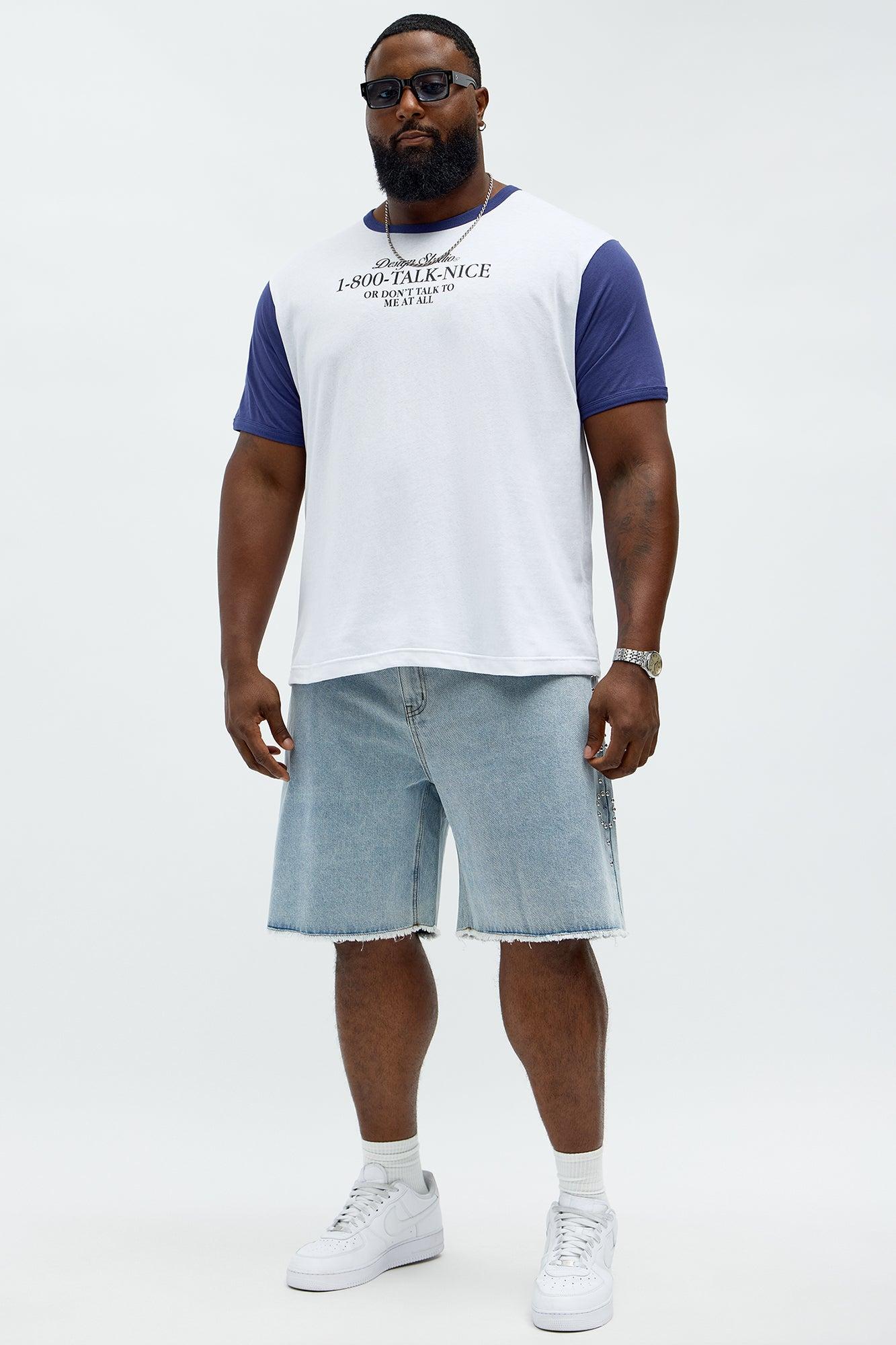 Talk Nice Ringer Short Sleeve Tee - White/Blue Male Product Image