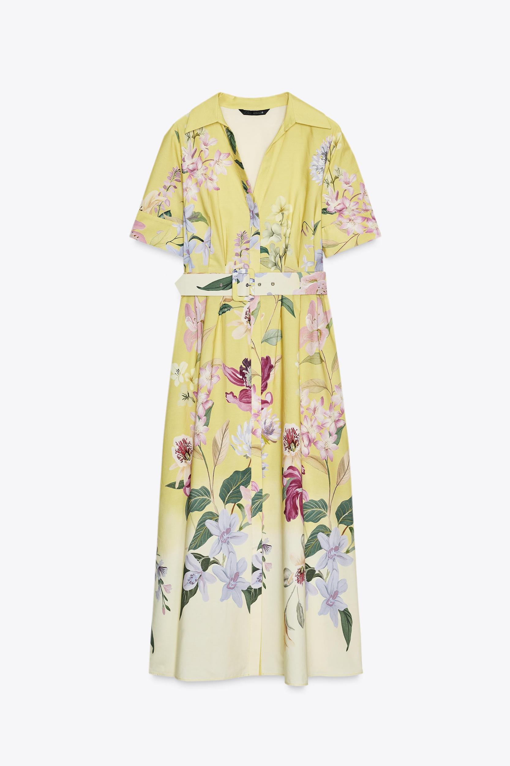BELTED FLORAL PRINT MIDI DRESS Product Image