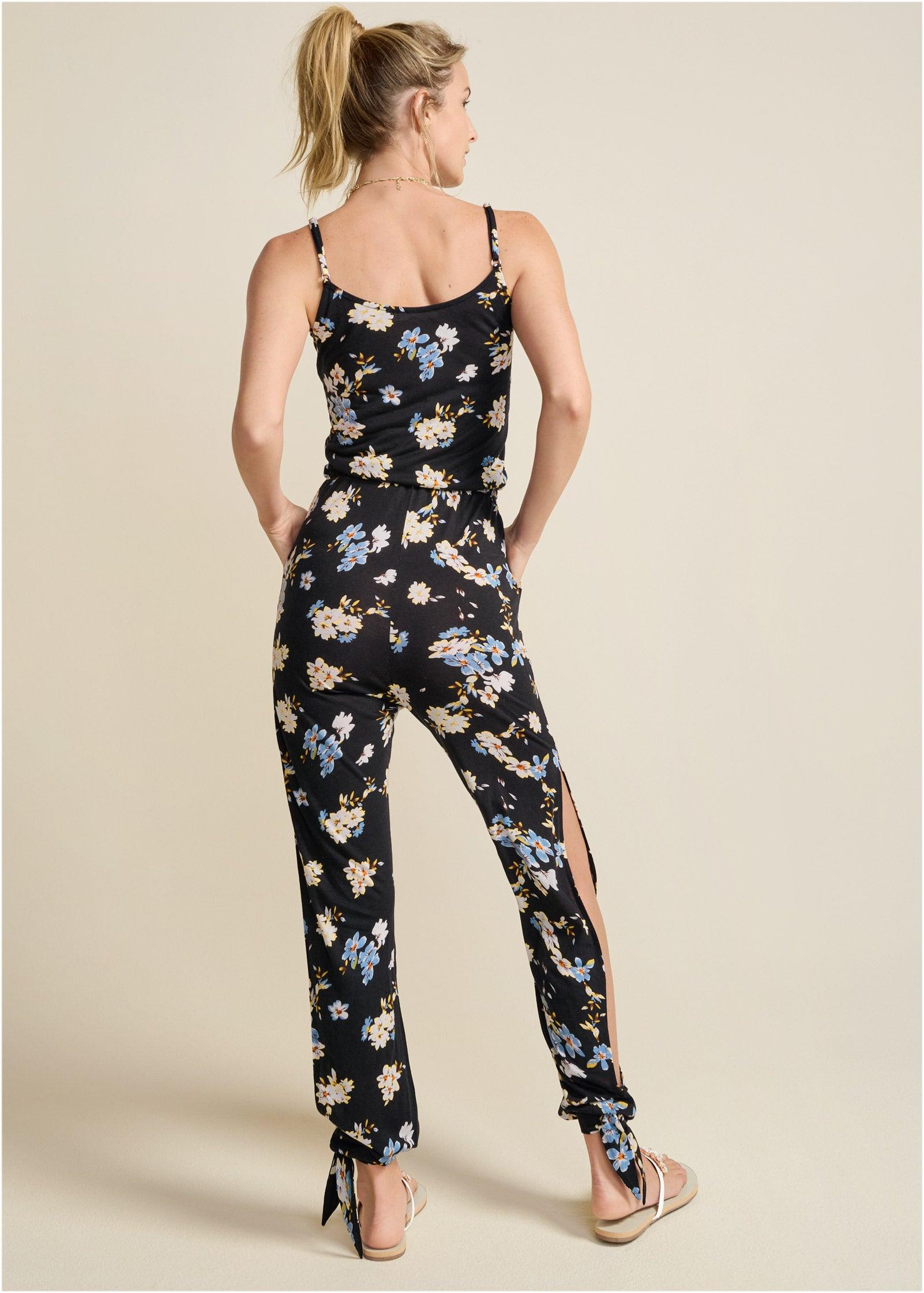 Slit Detail Jumpsuit - Black & Blue Product Image