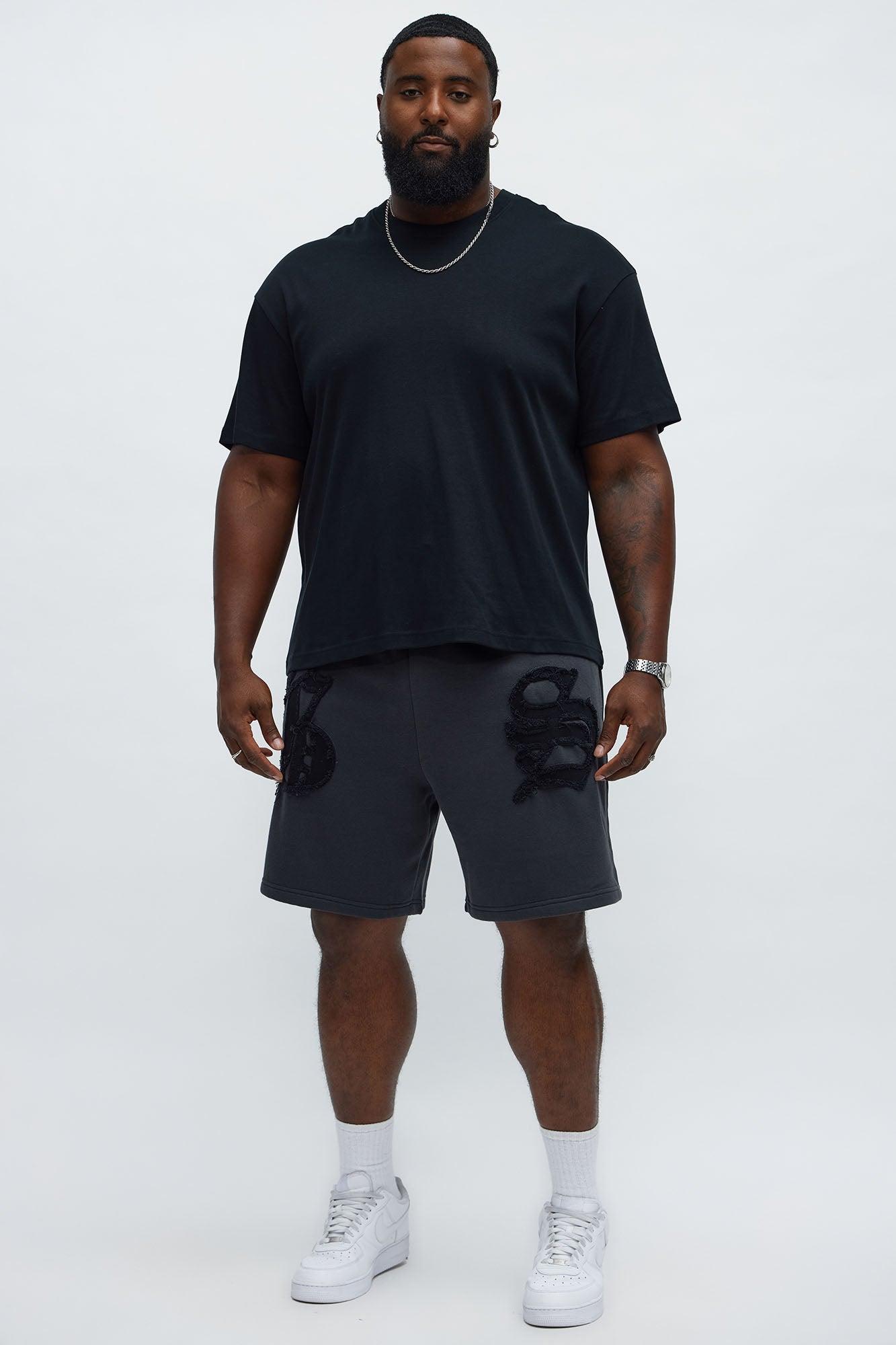 Tyson Relaxed Frayed Patch Sweatshorts - Charcoal Male Product Image