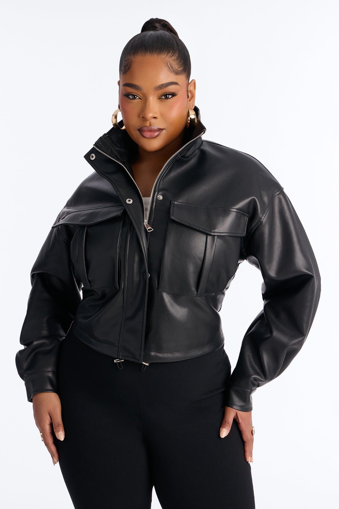 No Hard Feelings Faux Leather Cropped Bomber Jacket - Black Female Product Image