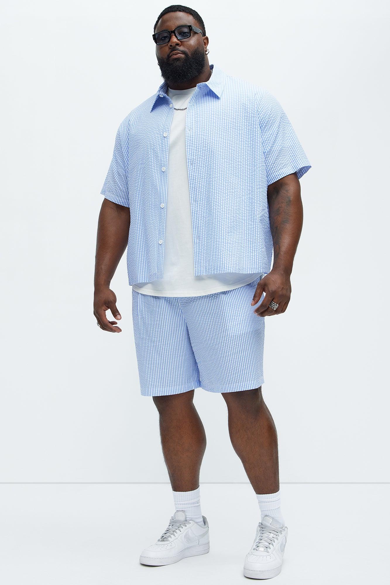 Seersucker Relaxed Shorts - Blue/combo Product Image