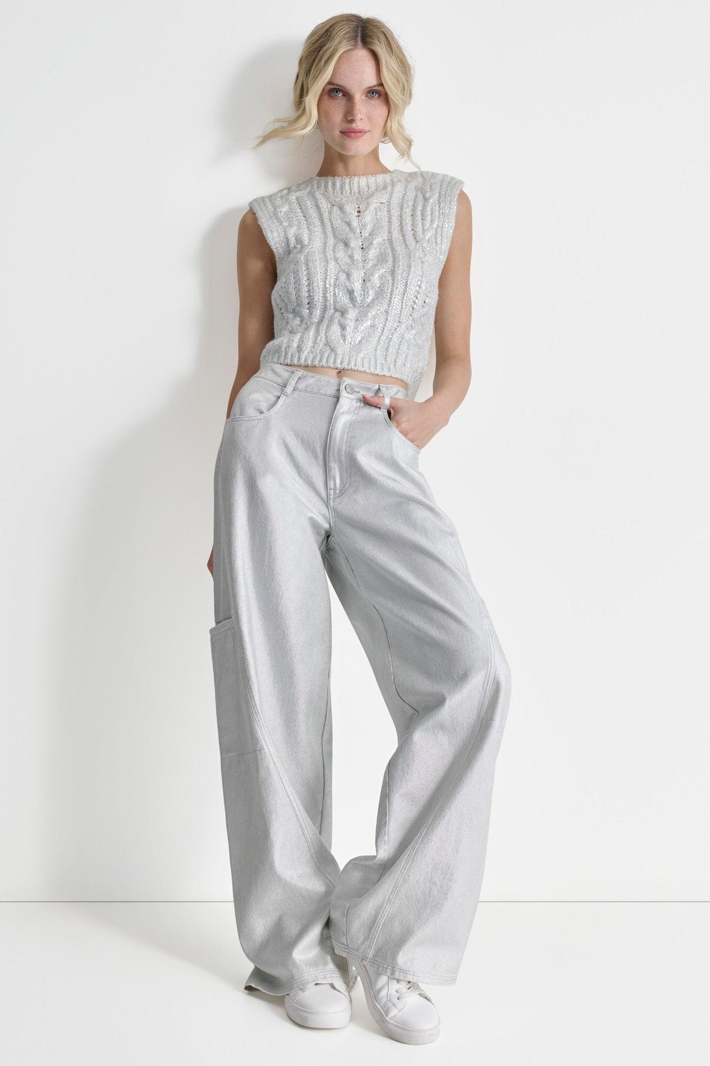 METALLIC CABLE KNIT SWEATER Product Image