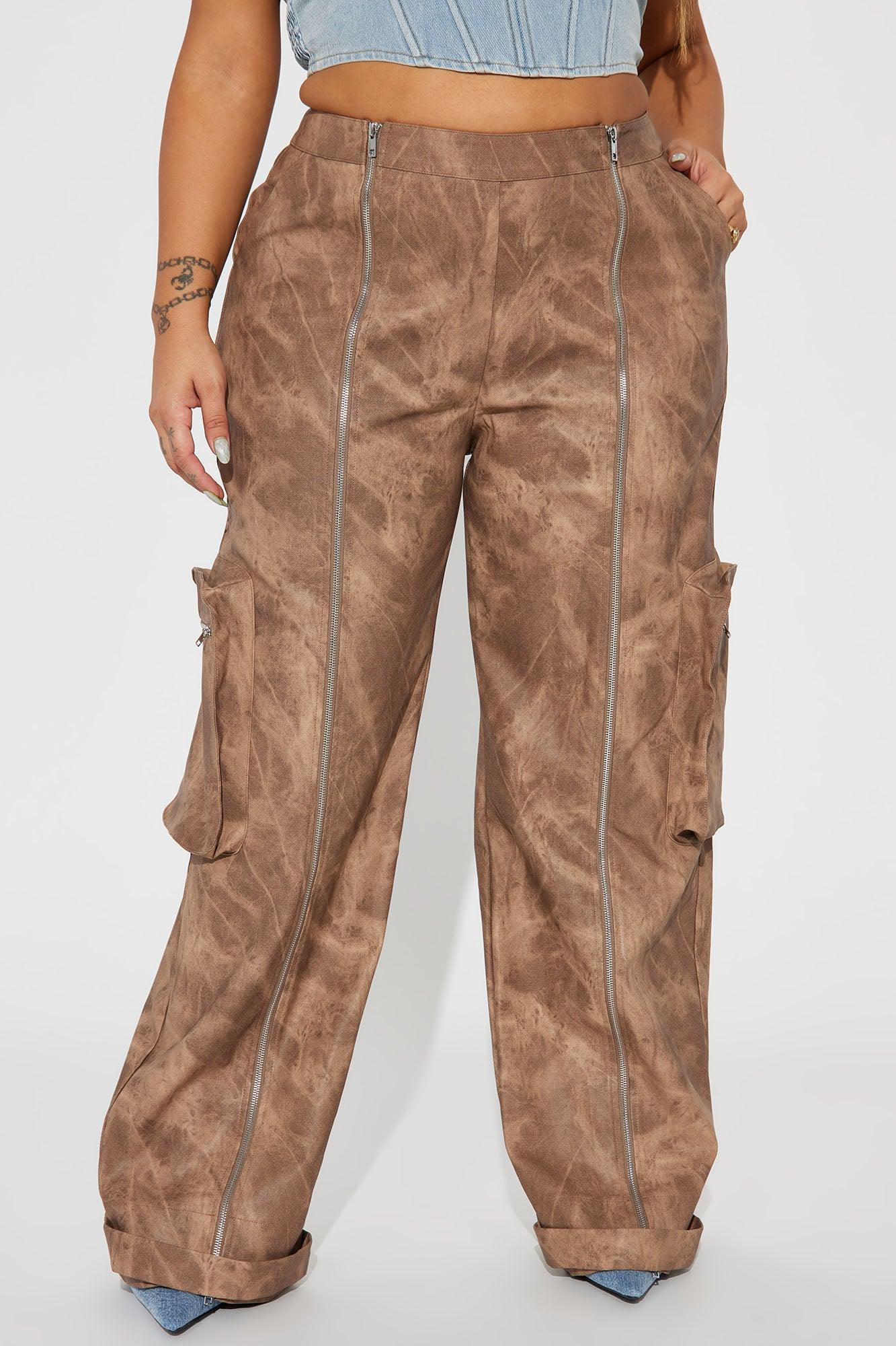 Lyra Washed Faux Leather Pant - Brown Product Image