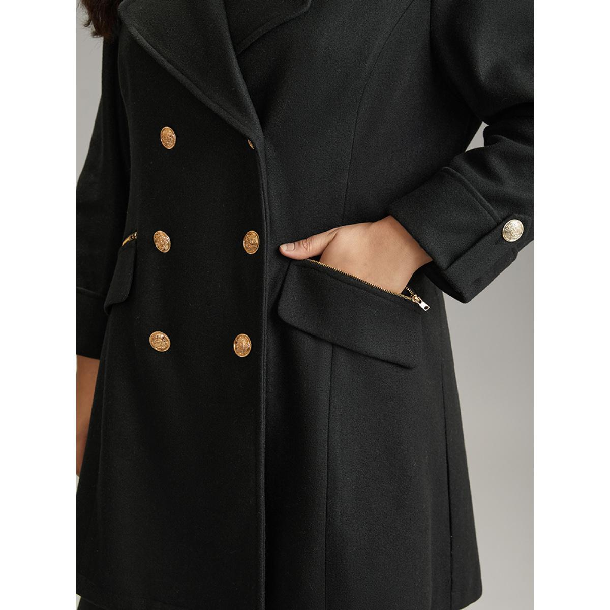 Plus Size Lapel Collar Zipper Double Breasted Coat Women Black Casual Lined Ladies Dailywear Winter Coats BloomChic 22-24/3X Product Image