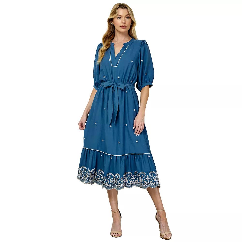 Women's Figueroa & Flower V-Neck Embroidered Peasant Dress,  Product Image