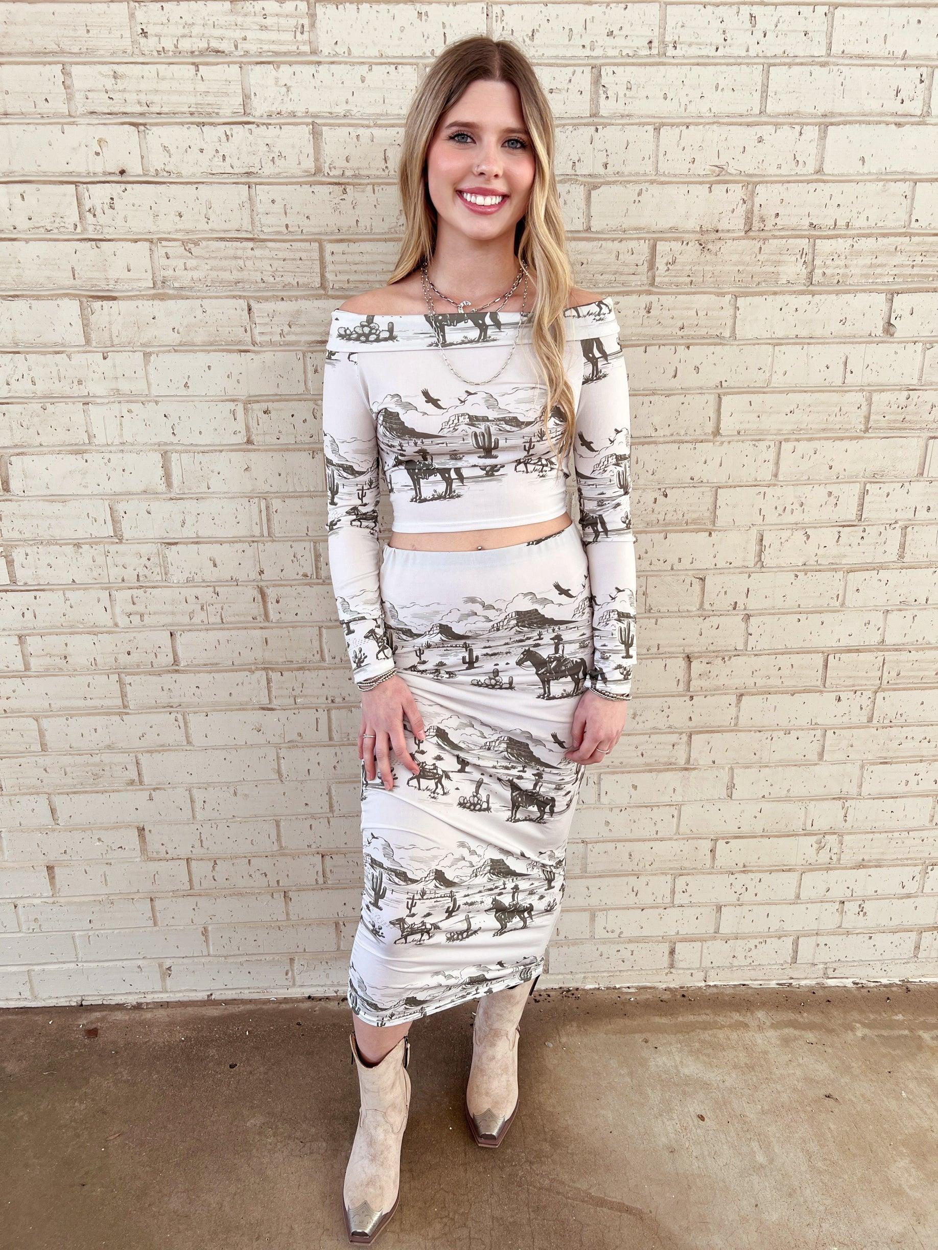 Ivory Western Desert Top and Midi Skirt Set* Product Image