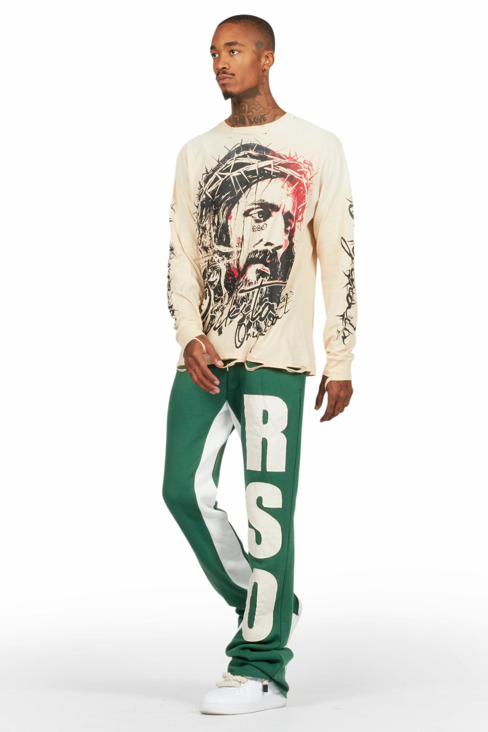 Uko Green Stacked Baggy Track Pant Male Product Image