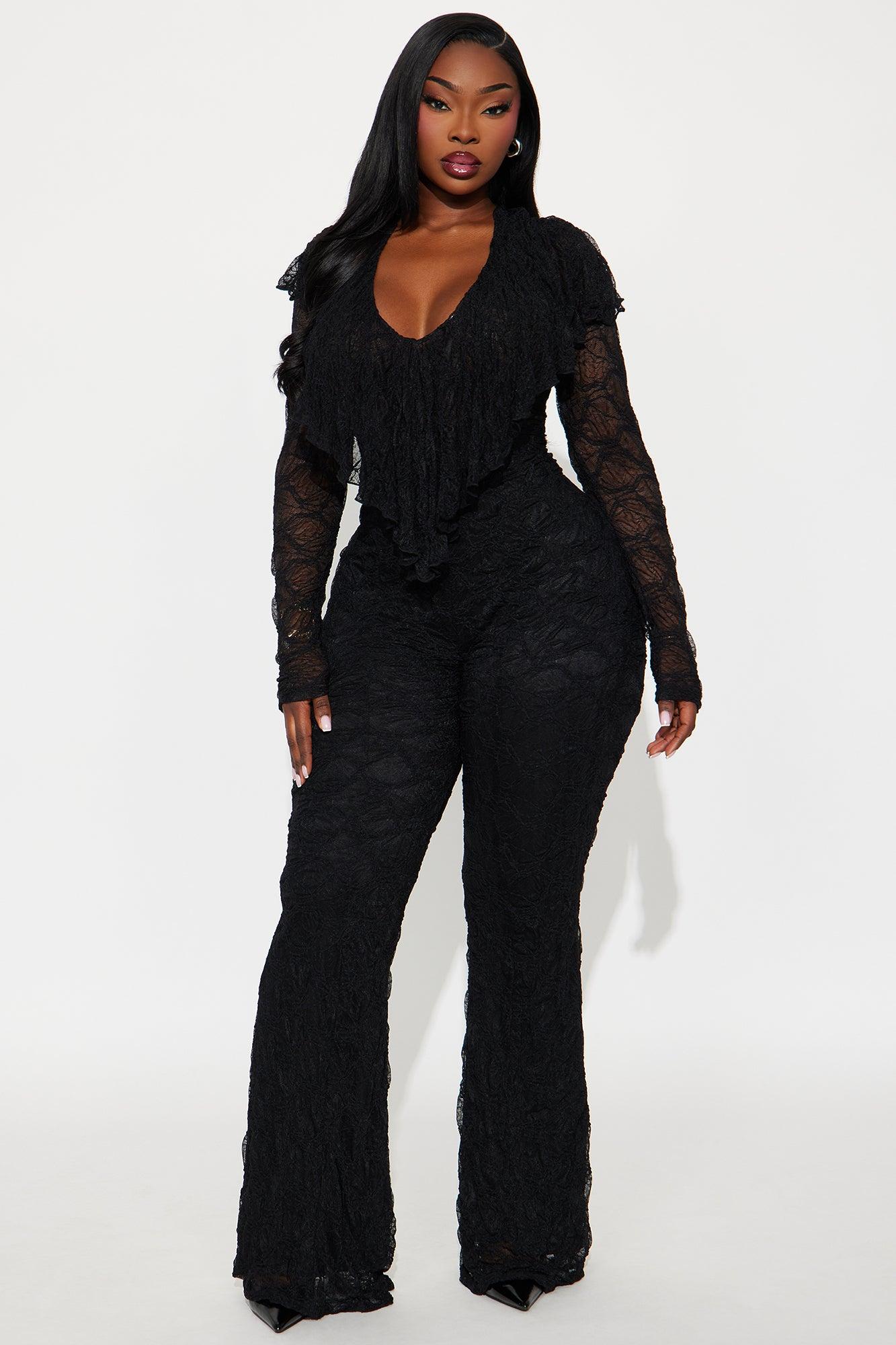 Noelle Lace V Neck Jumpsuit - Black Female Product Image