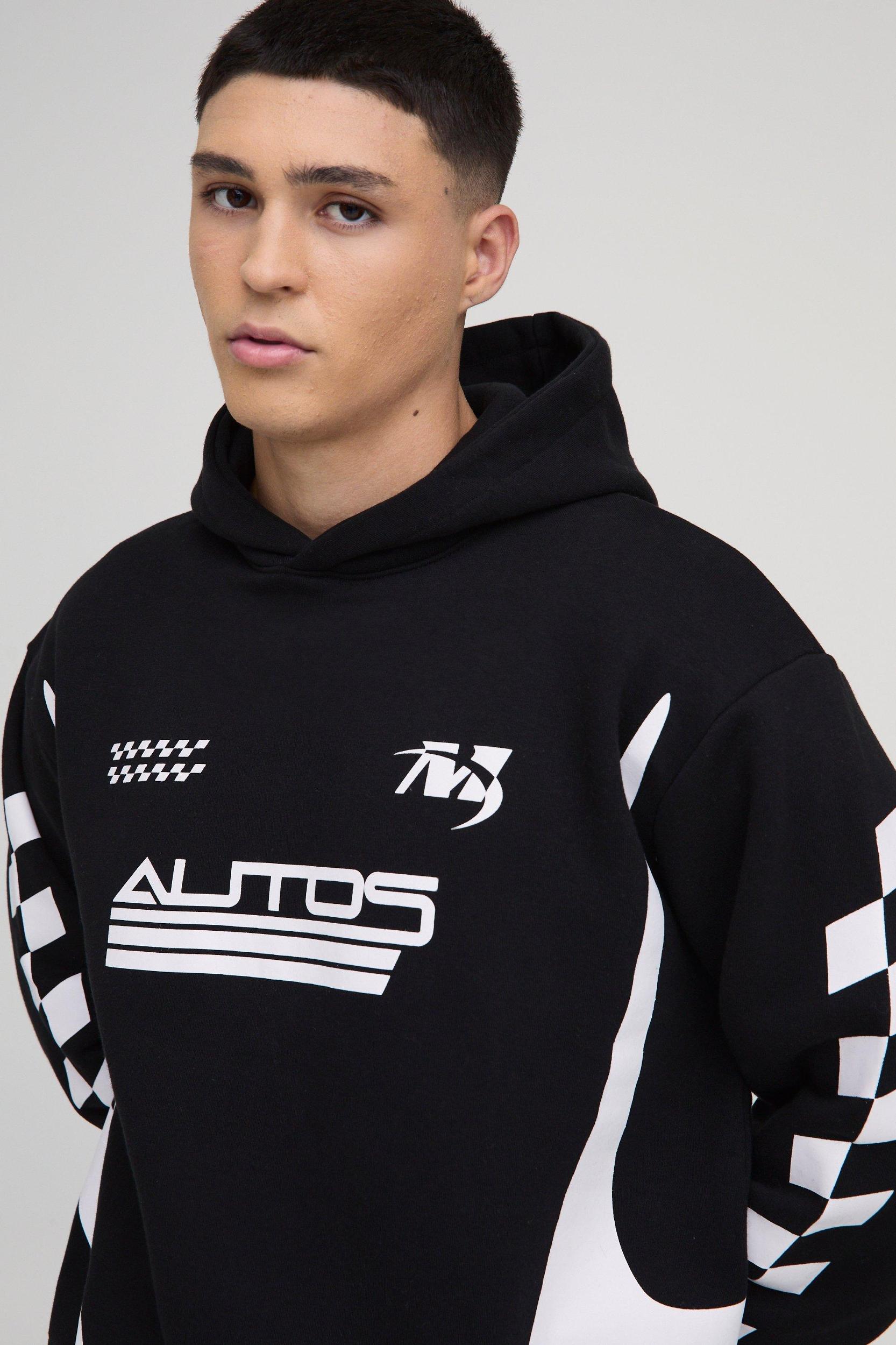 Oversized Boxy Moto Racing Hoodie | boohooMAN USA Product Image
