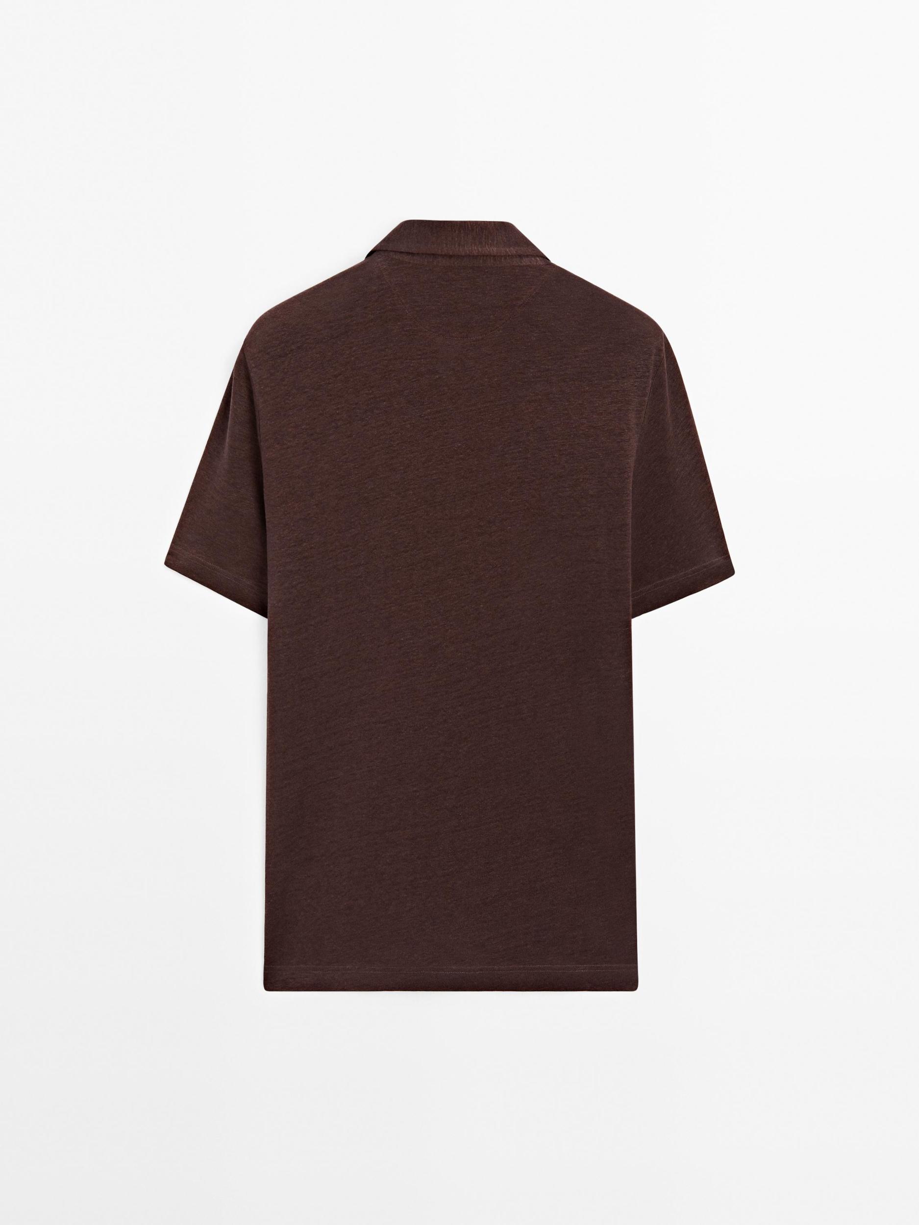100% linen short sleeve polo shirt Product Image
