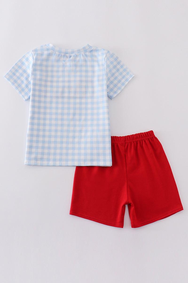 Blue farm embroidery gingham set Product Image