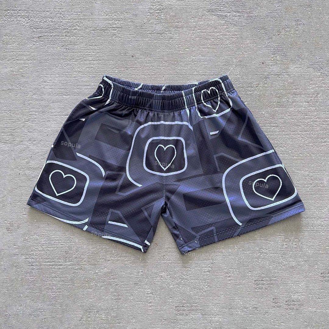 Vintage Heart Love Graphic Casual Street Mesh Shorts Product Image