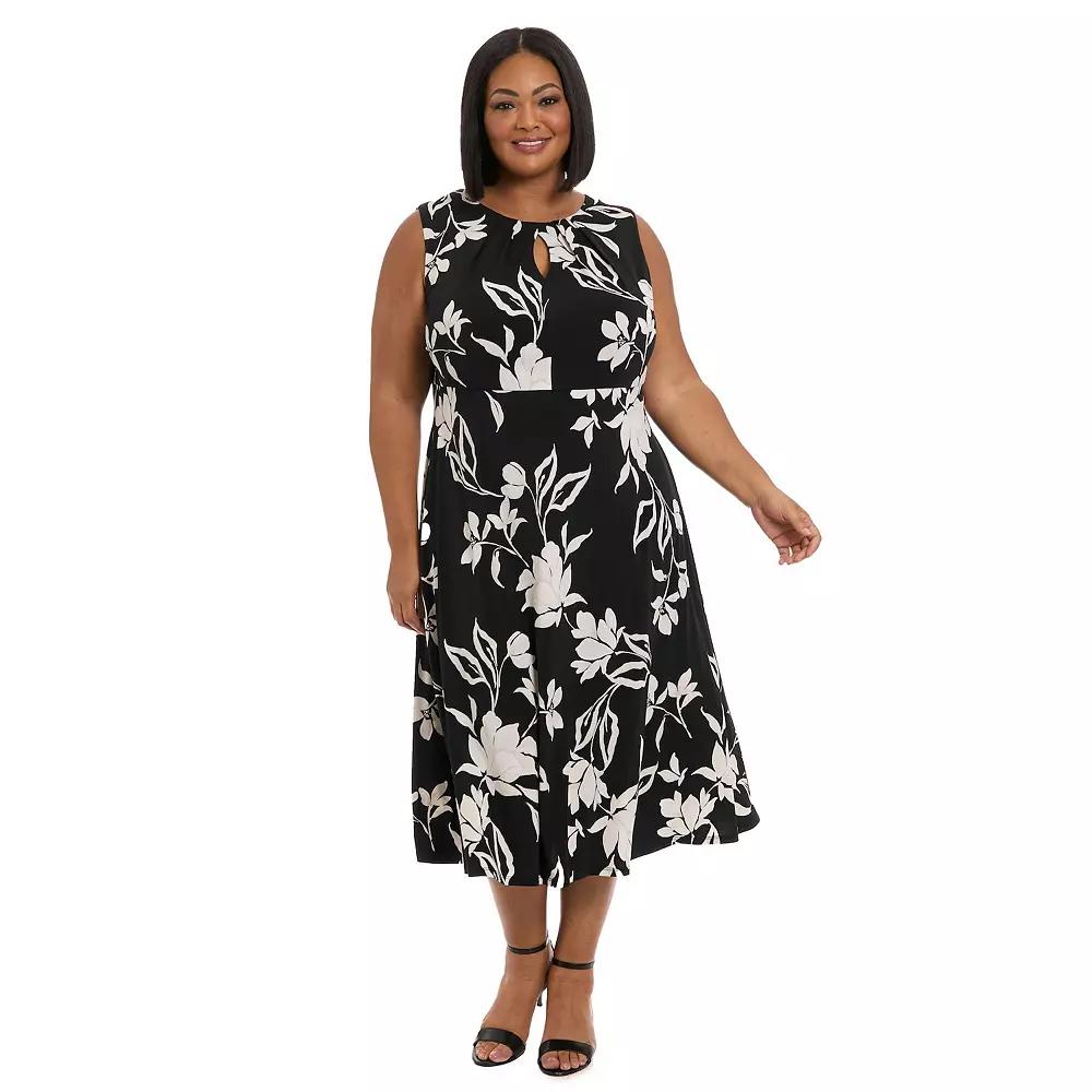 Plus Size London Times Keyhole Midi Dress, Women's, Size: 14 W, Black Product Image