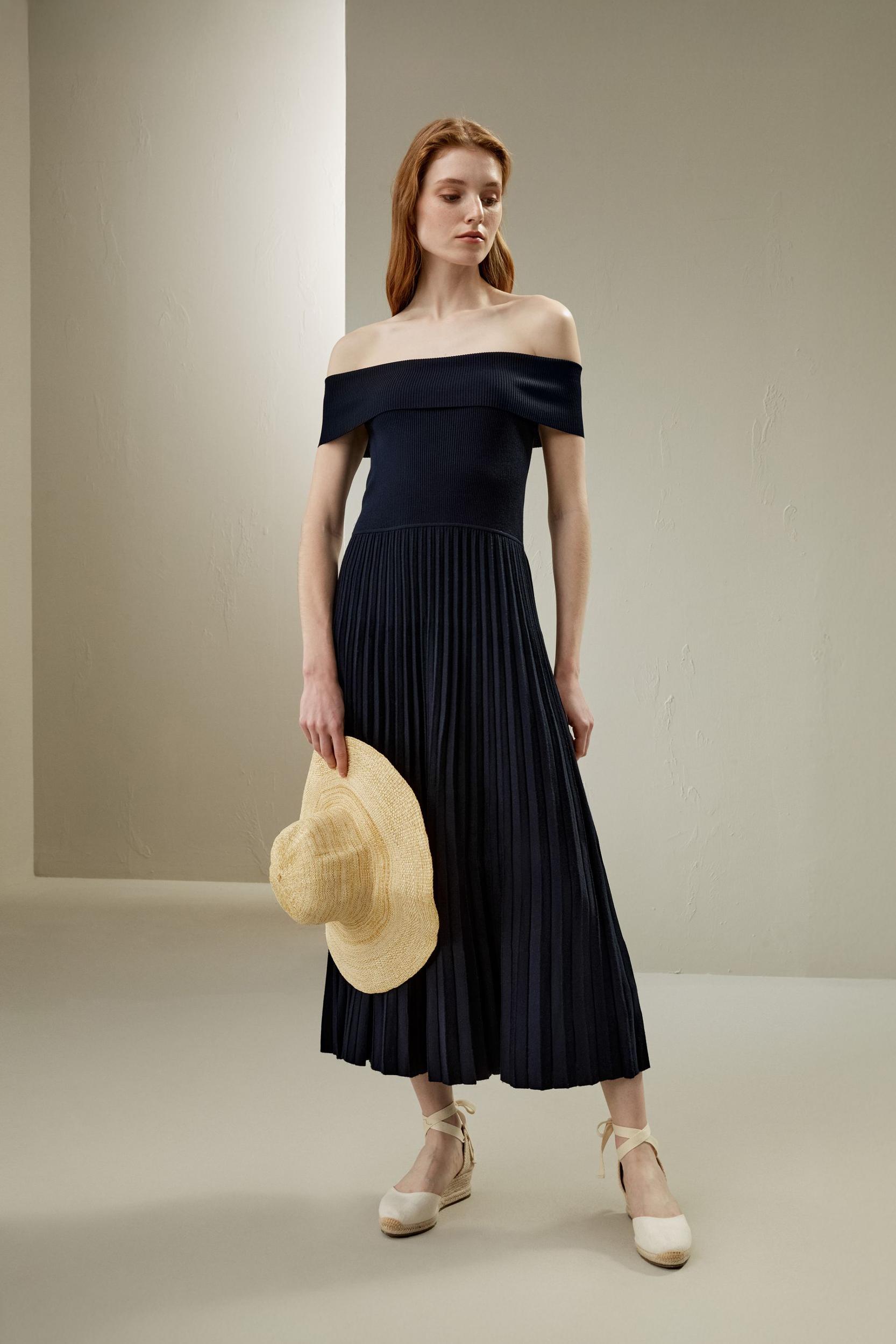 Off-Shoulder Hybrid Pleated Dress Product Image