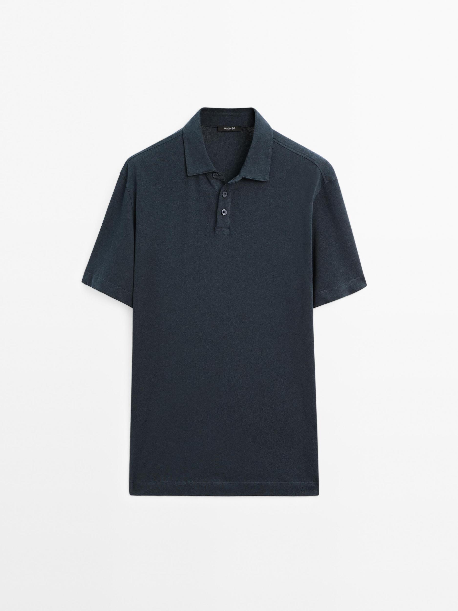 Short sleeve linen blend polo shirt Product Image