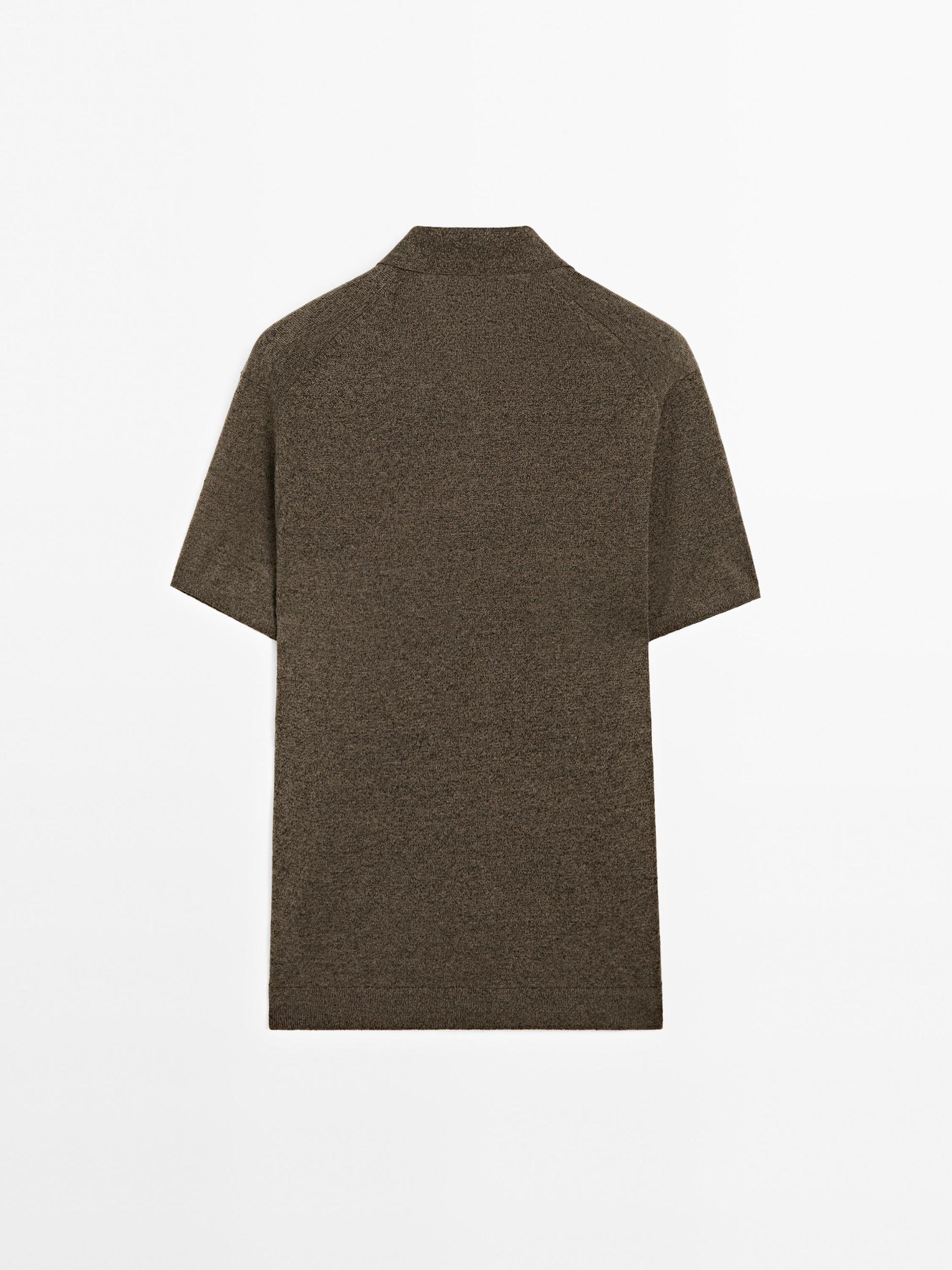 Linen blend knit polo shirt Product Image