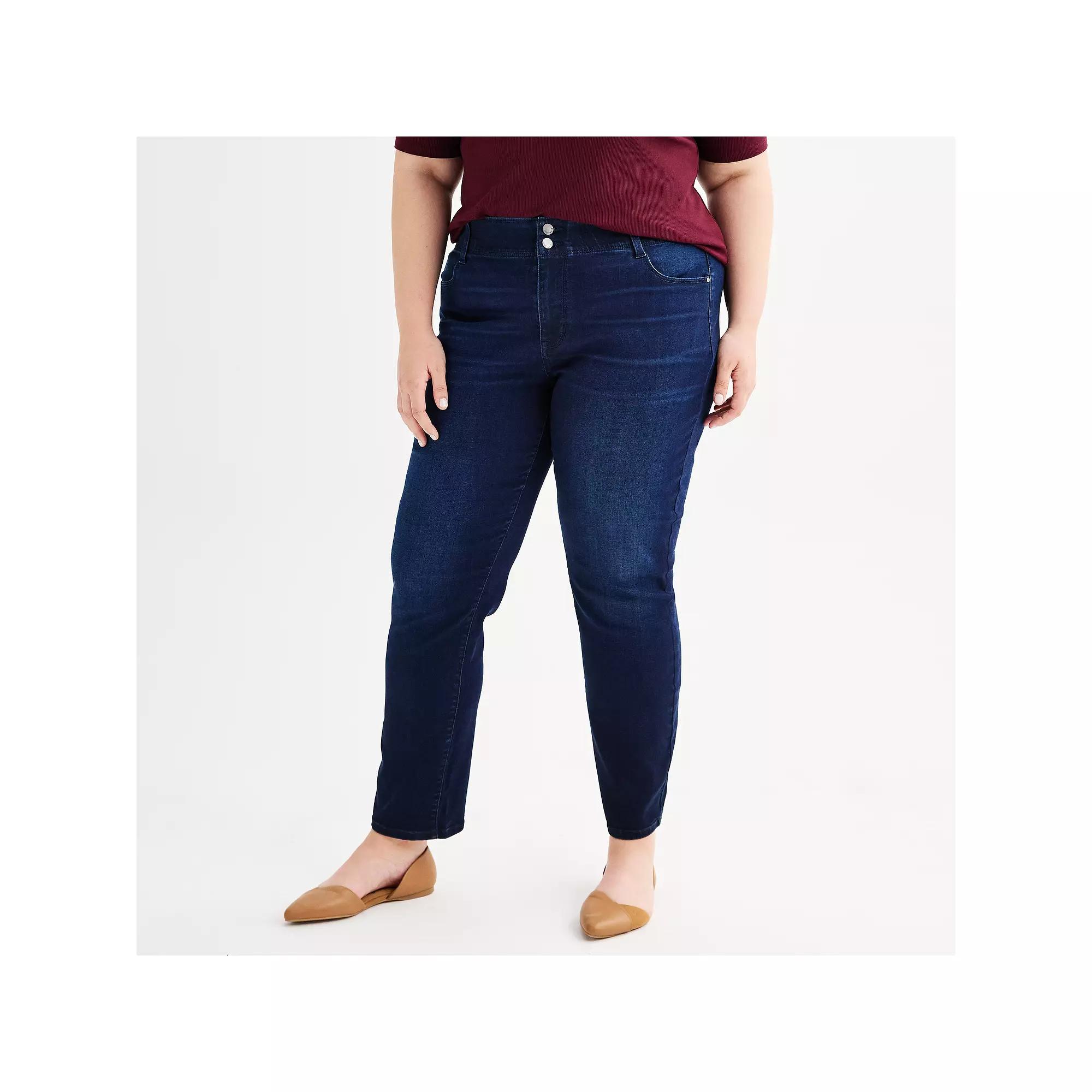 Plus Size Nine West Slim Straight Tummy Control Jeans, Women's, Size: 18 W, Dark Rinse Blast Product Image