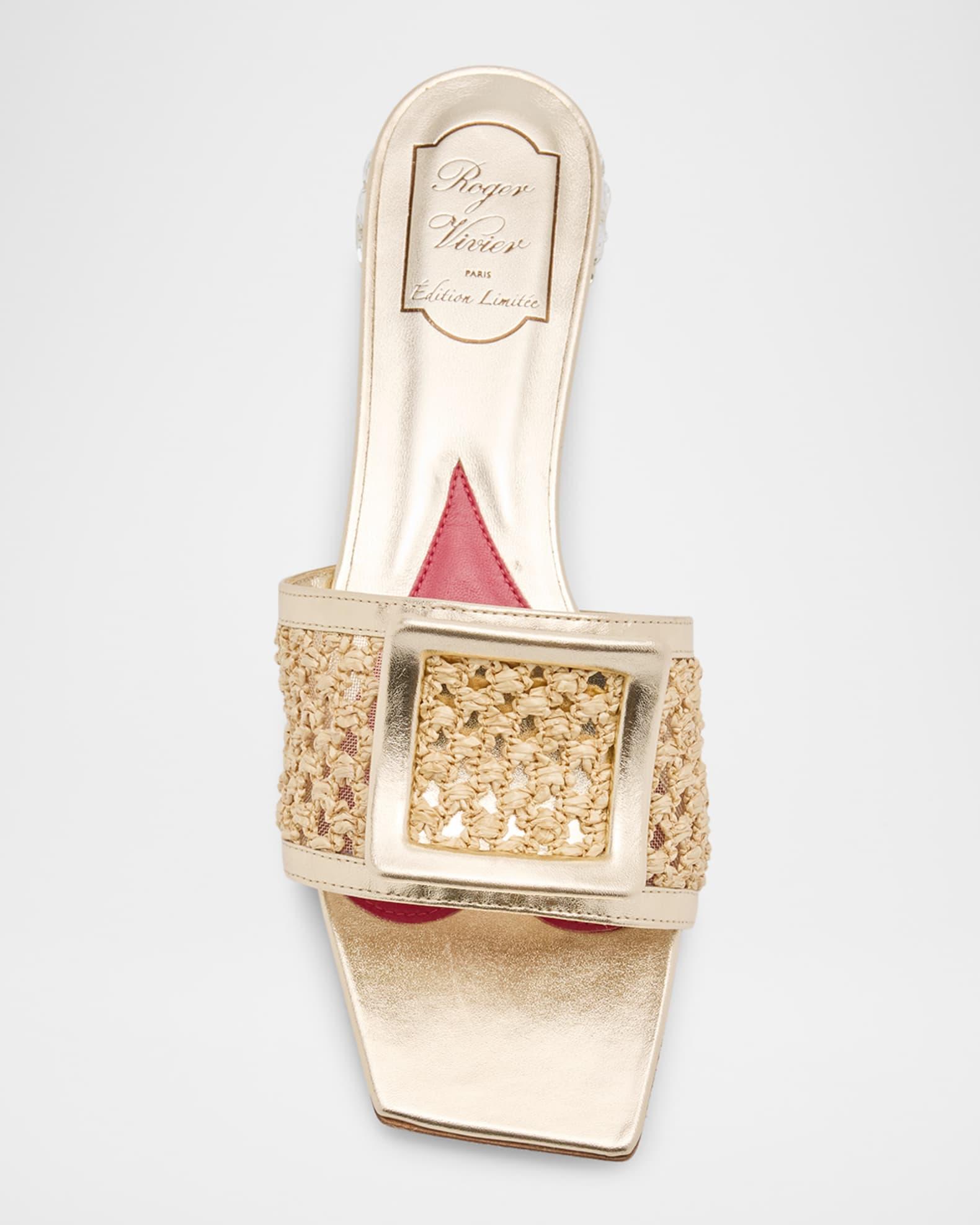 Leather & Raffia Jewel Slide Mules Product Image