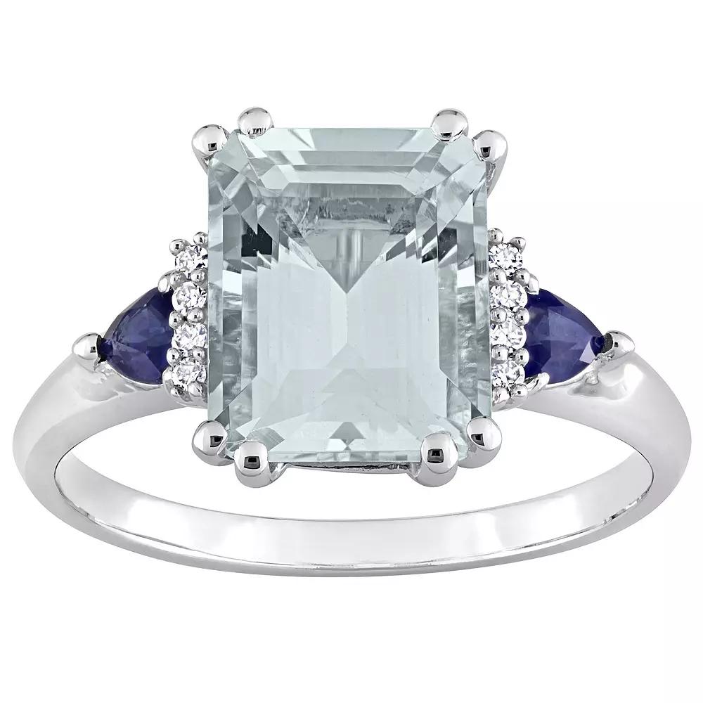 Stella Grace 14k White Gold Aquamarine, Blue Sapphire & Diamond Accent 3-Stone Ring, Women's,  Product Image