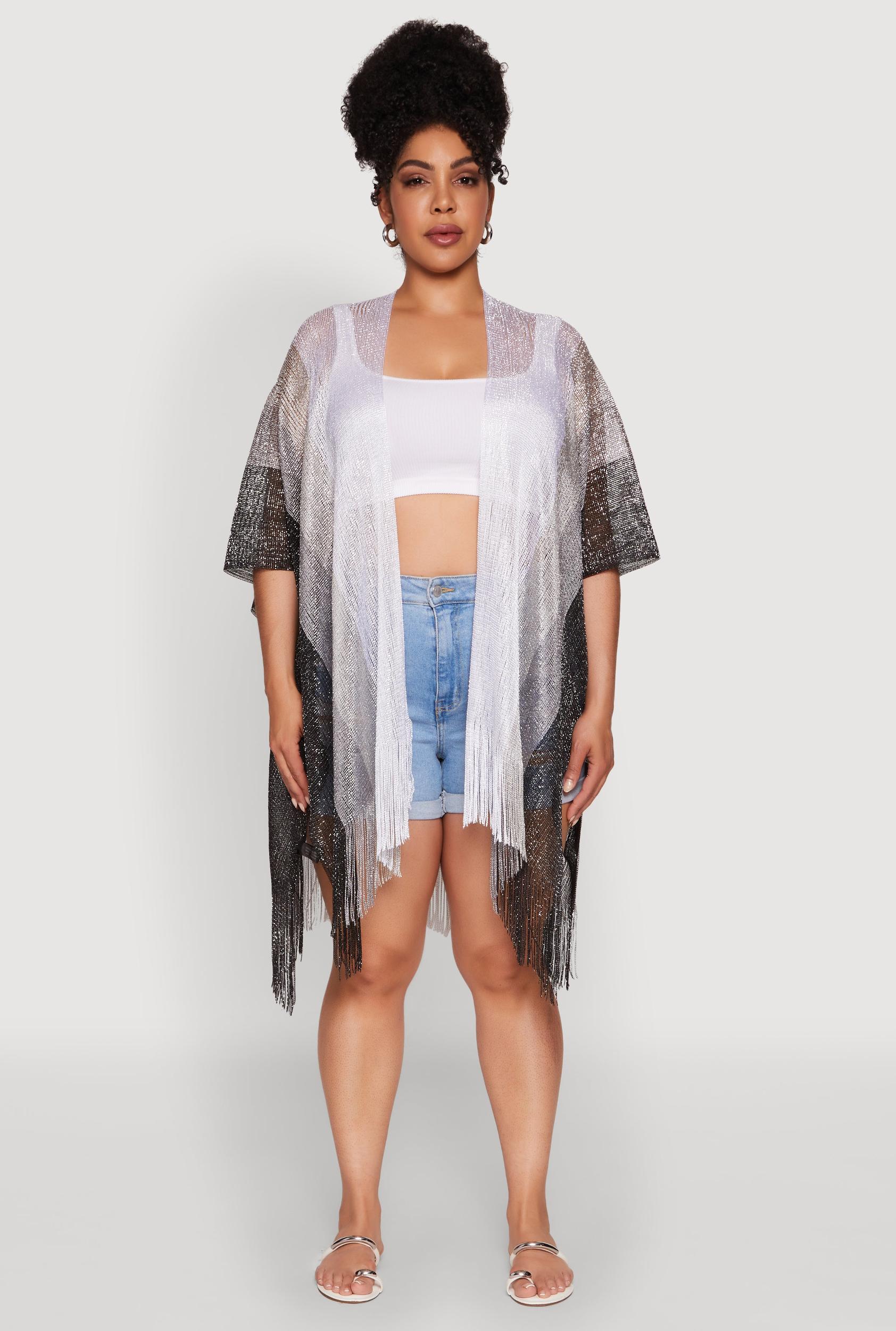 Trendy Fringe Hem Ombre Lurex Cover Up Female Product Image