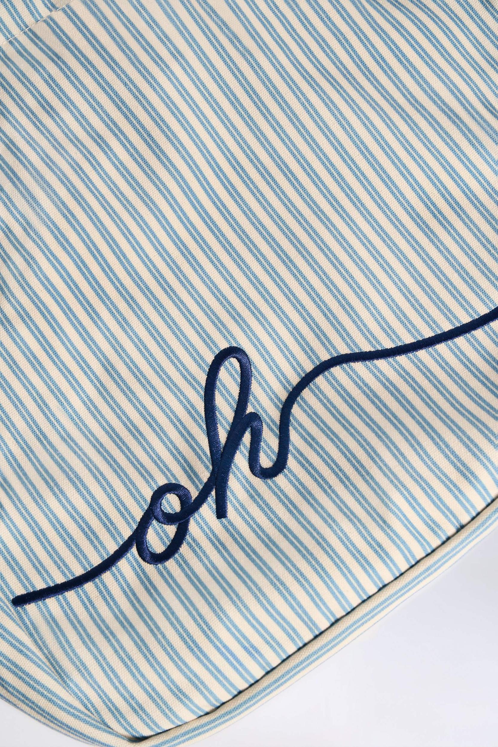 Oversized Canvas Tote Bag in Teal Blue Double Stripe Product Image