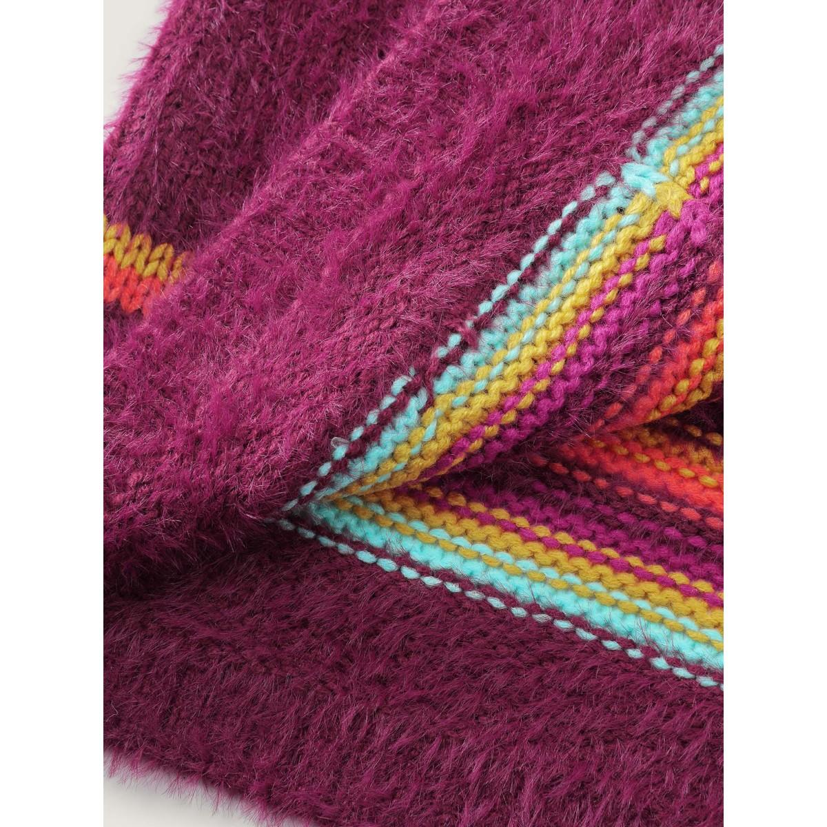 Plus Size Colorful Stripe Furry Textured Knit Cardigan Scarlet Women Playful Loose Long Sleeve Casual Cardigans BloomChic 28/5X Product Image