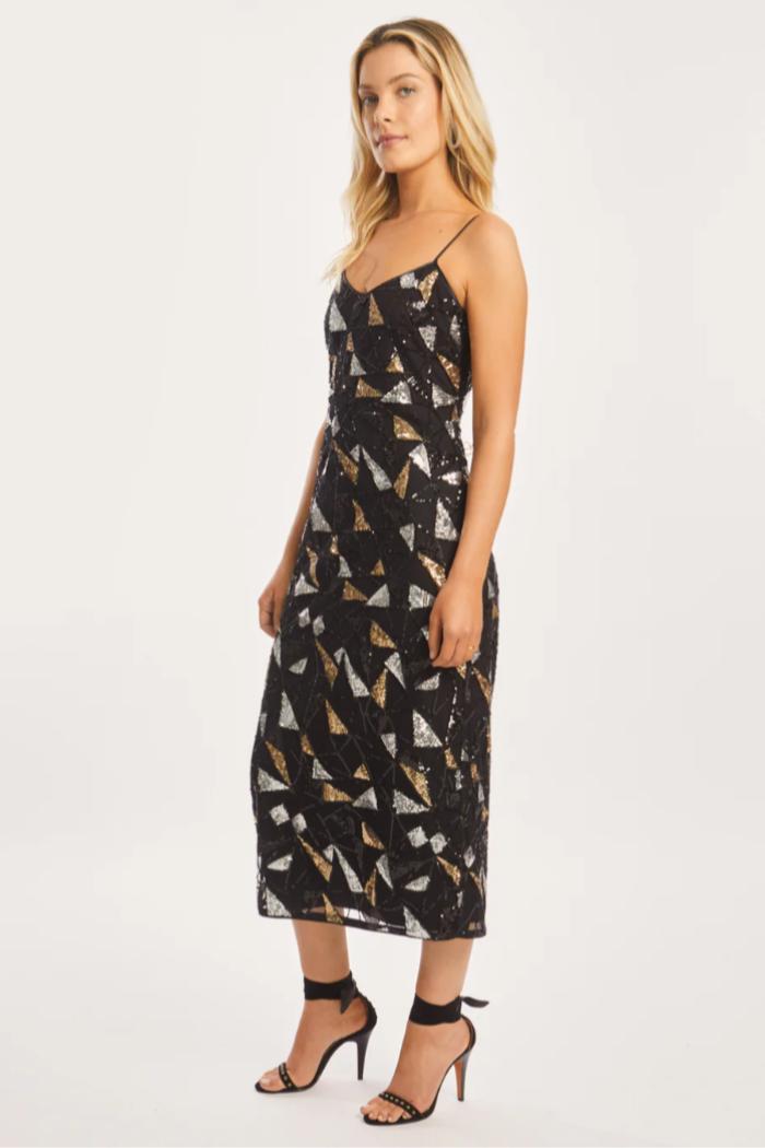 Carolta Precious Metal Geo Sequin Dress Product Image