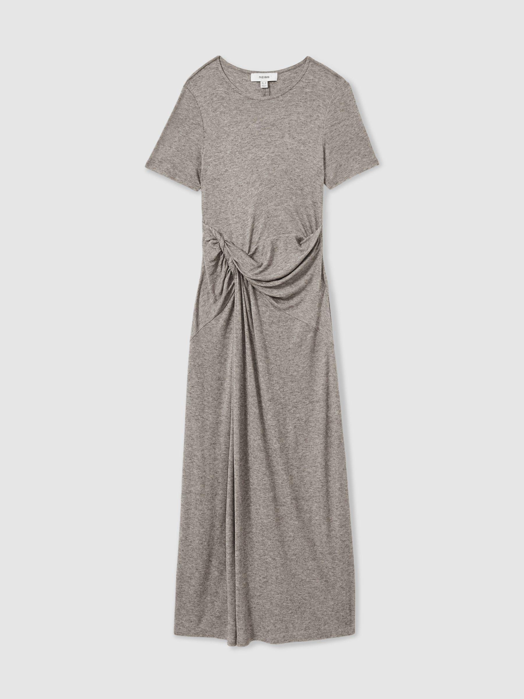 Petite Jersey Twist-Detail Midi Dress in Grey Product Image