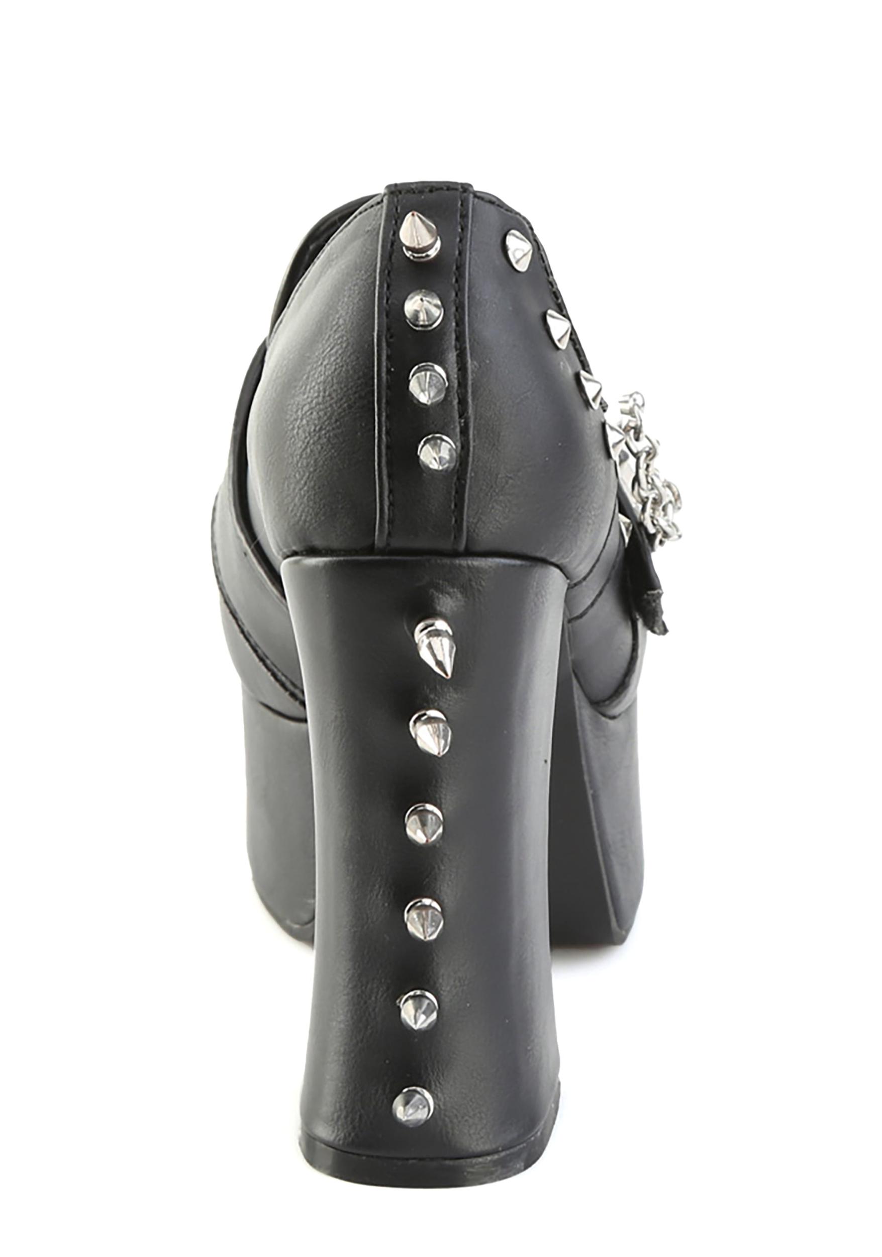 Demonia Charade-32 Platform Loafers With Studs And Chains - Black Product Image