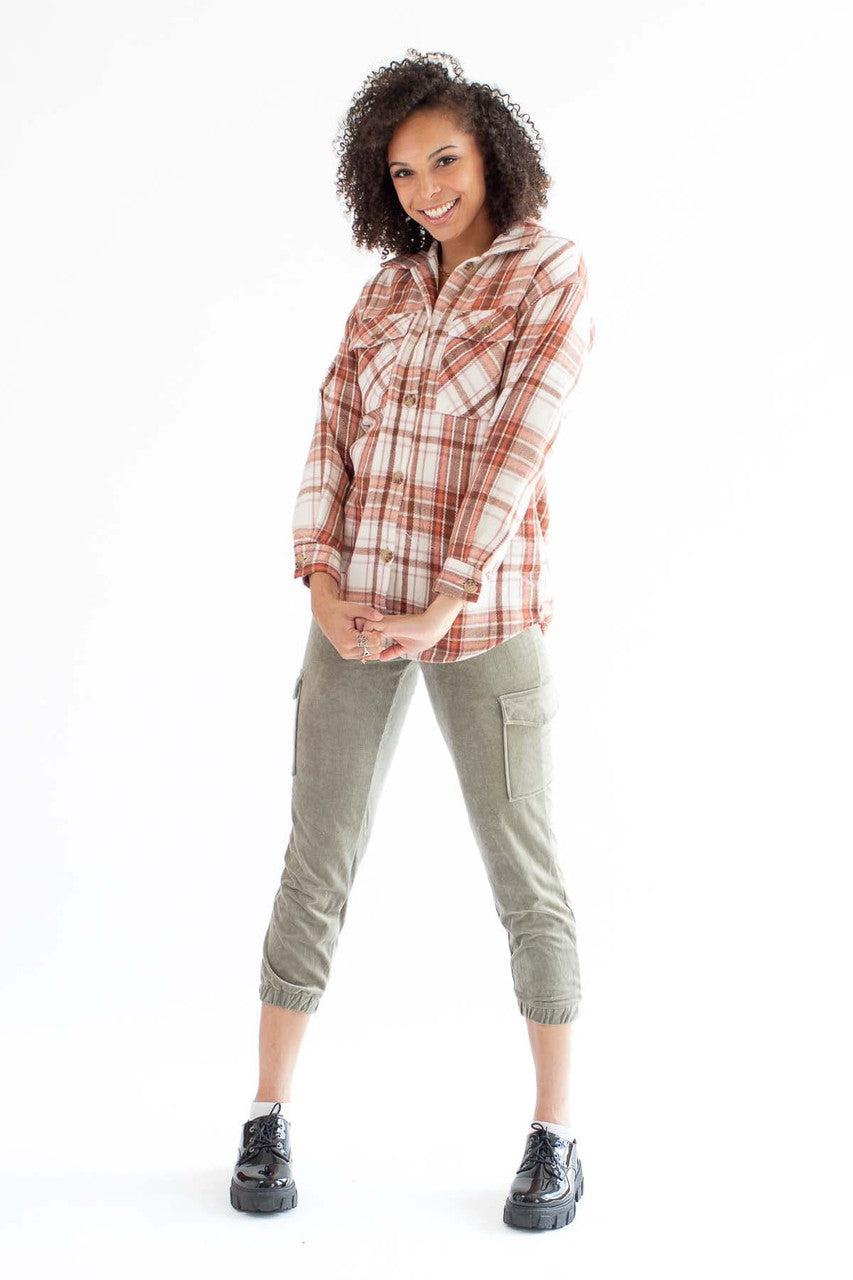 White & Cappuccino Oversized Plaid Shacket Product Image