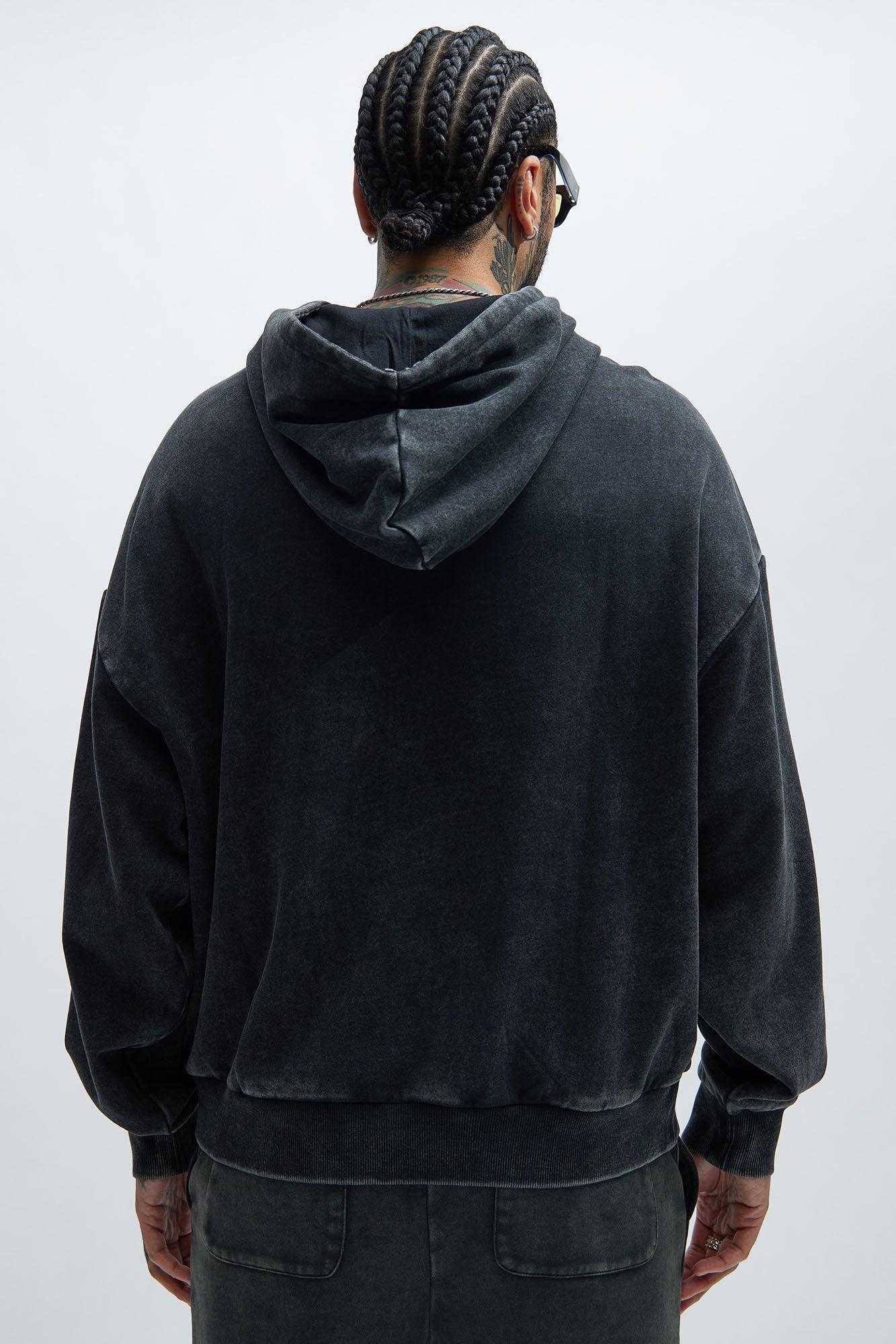 Tyson Snap Panel Oversized Hoodie - Black Wash Product Image