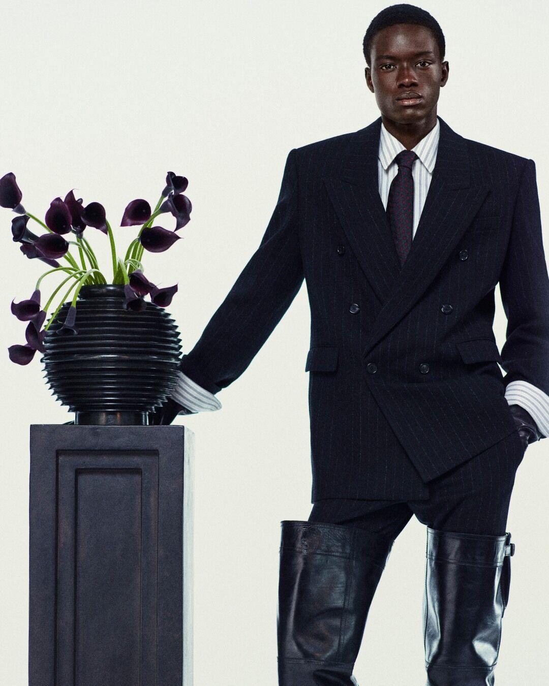 pinstripe jacket in brushed wool and cashmere flannel Product Image