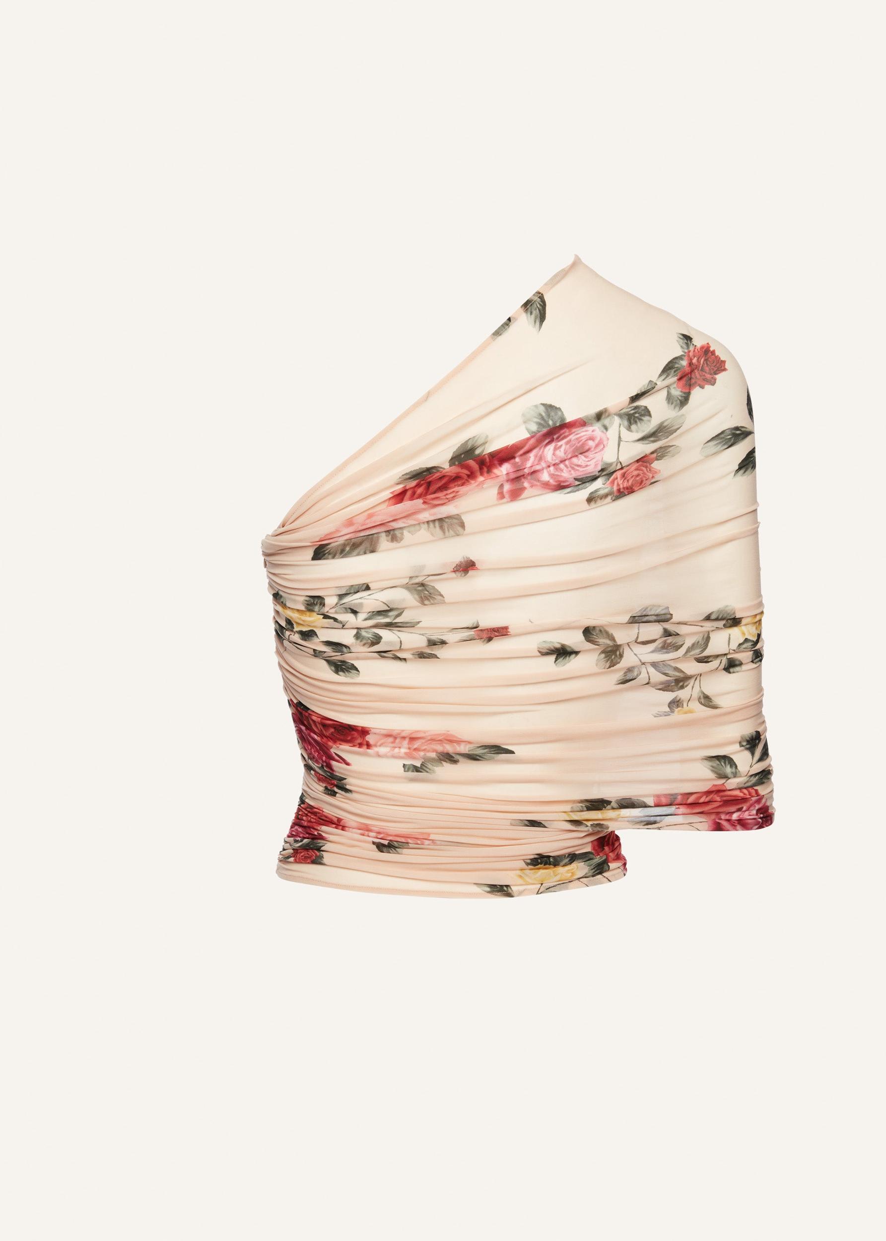 One-shoulder wrap top in beige print Product Image
