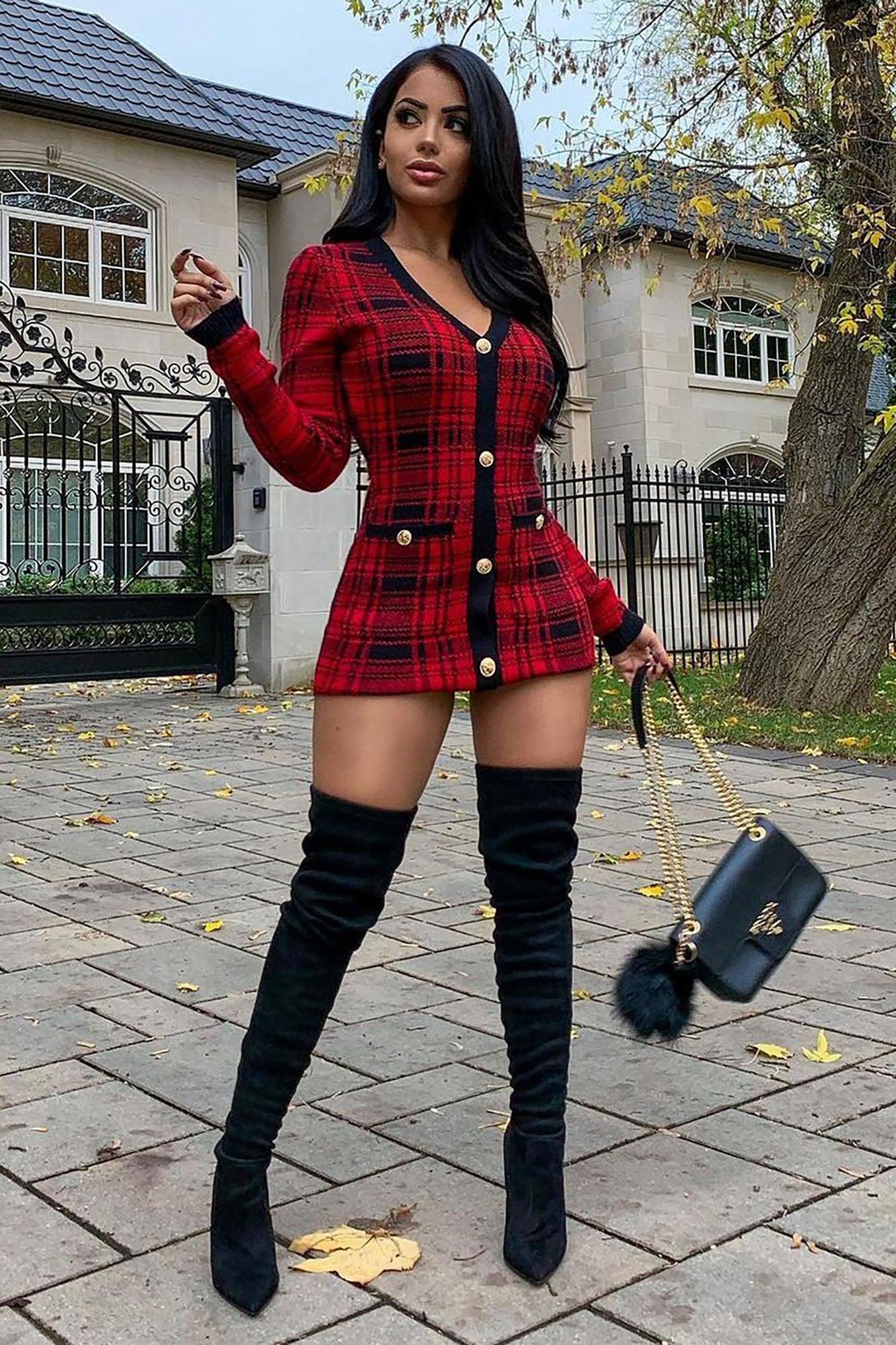 Power Hour Plaid Mini Dress - Red/Black Female Product Image