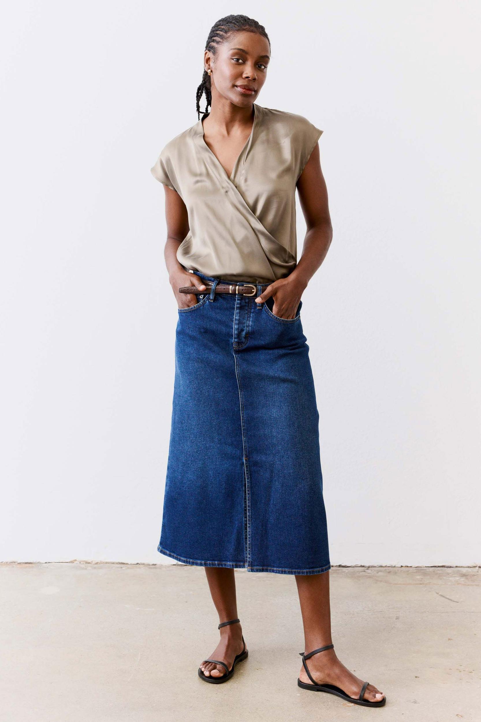 The Iconic Denim Midi Skirt Product Image
