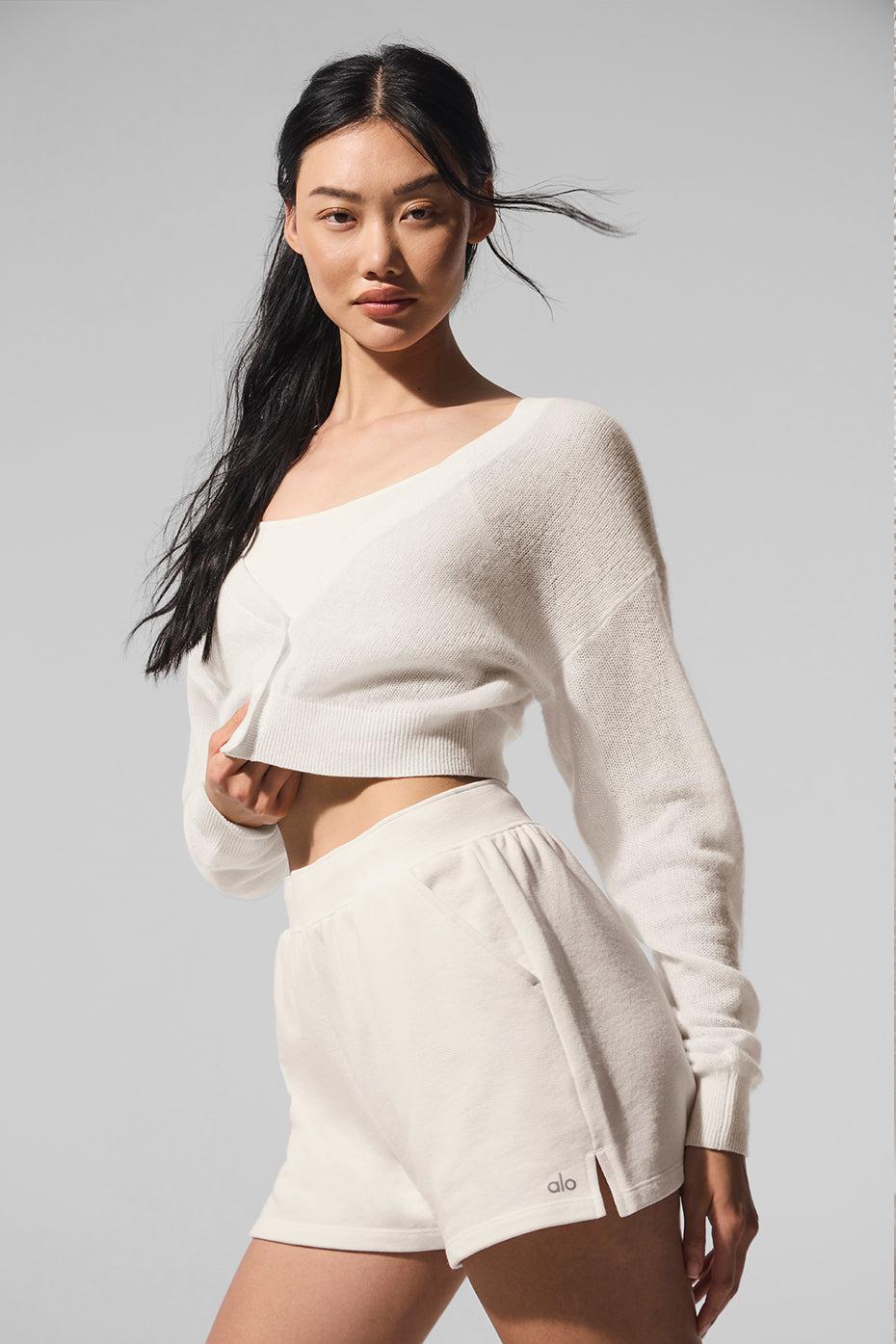 Sheer Cashmere Cropped Cardigan - Ivory Female Product Image