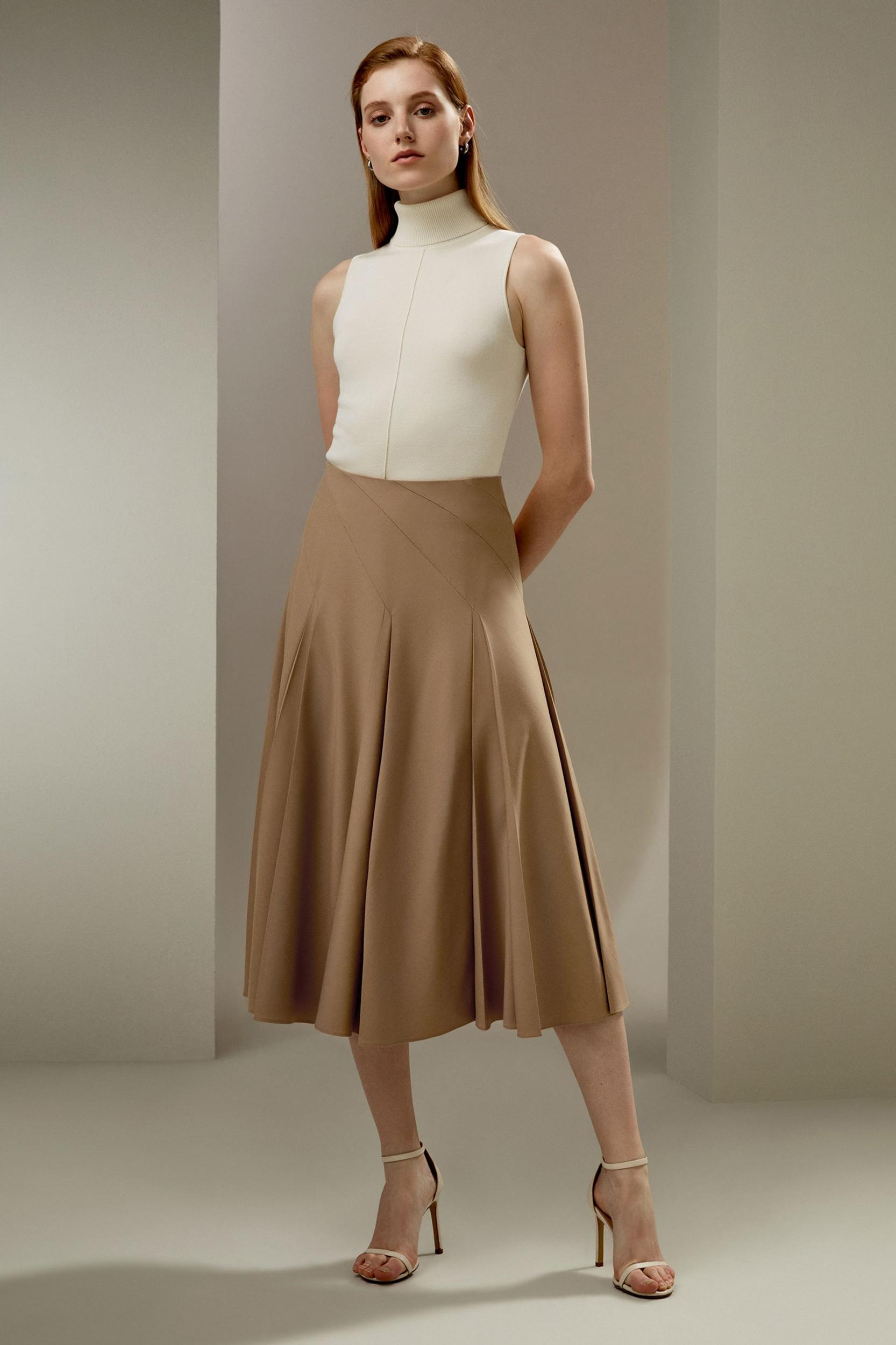 Pleated Merino Wool Midi Skirt Product Image