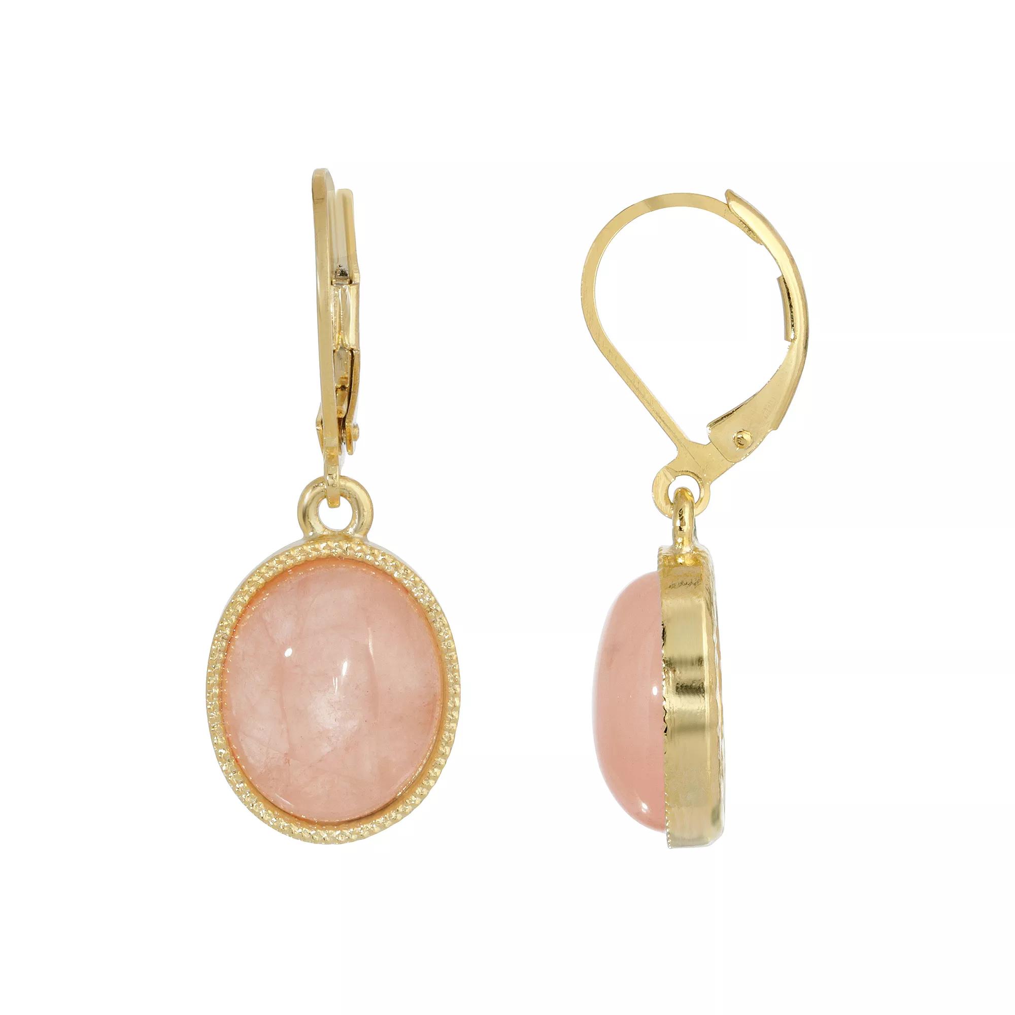 1928 Gold Tone Rose Quartz Oval Drop Earrings, Women's, Pink Product Image