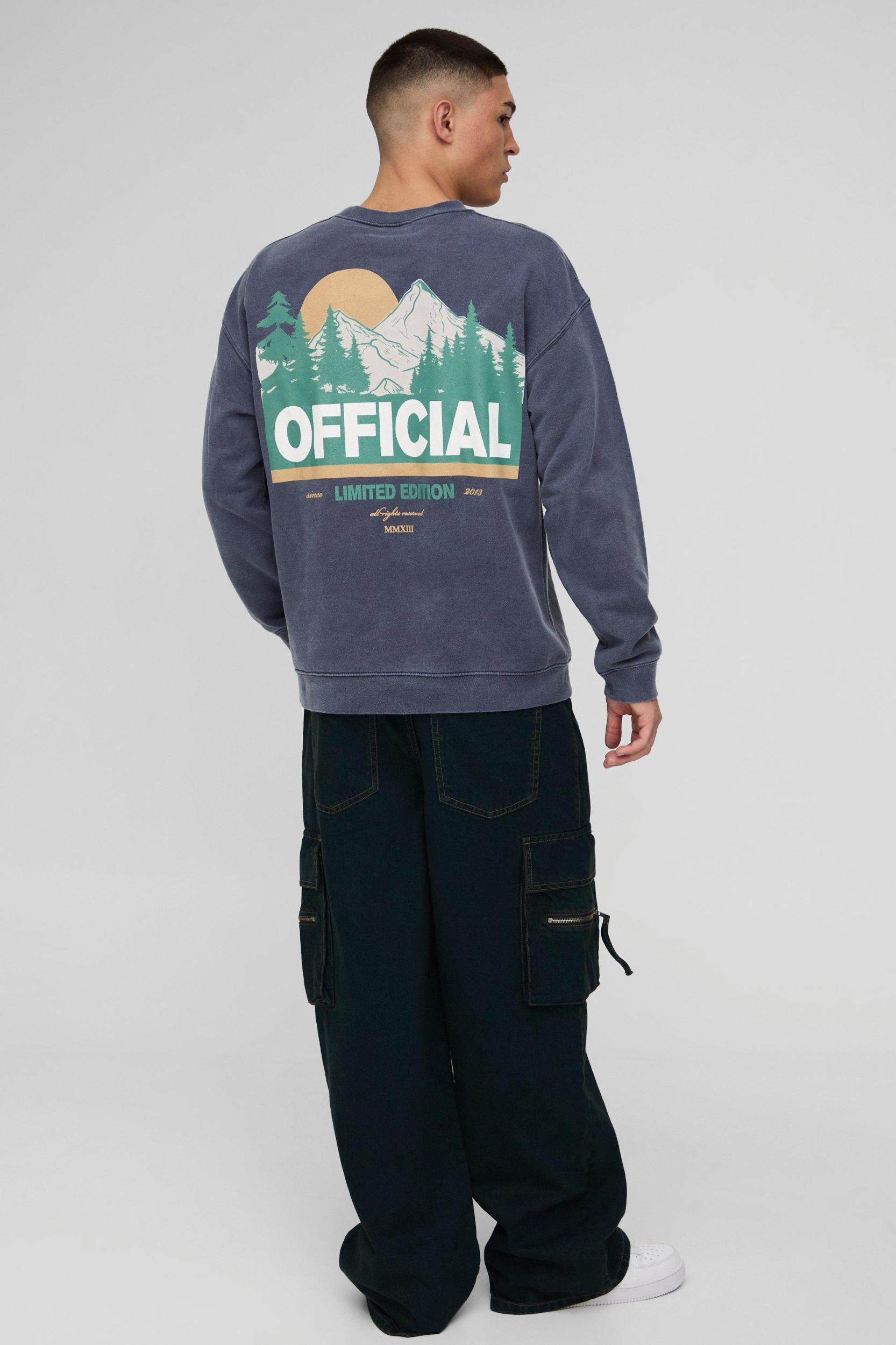 Oversized Official Landscape Washed Sweatshirt | boohooMAN USA Product Image