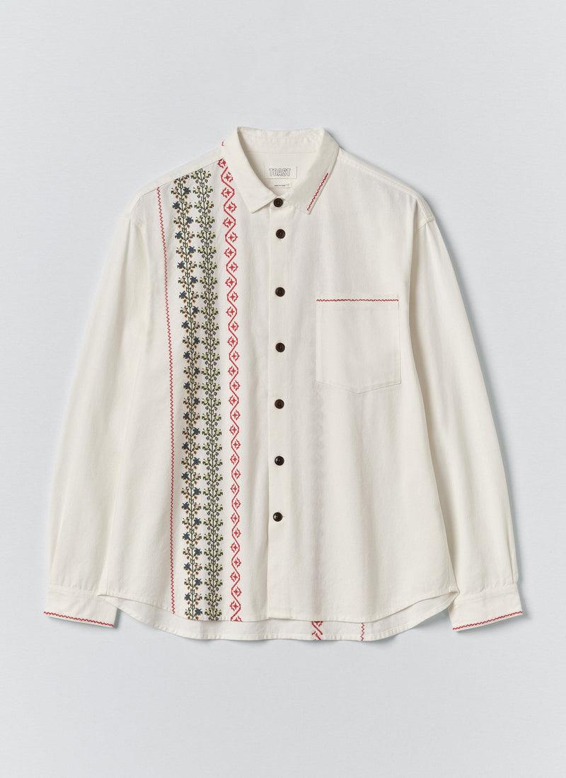 Embroidered Cross Stitch Cotton Shirt | Ecru Product Image