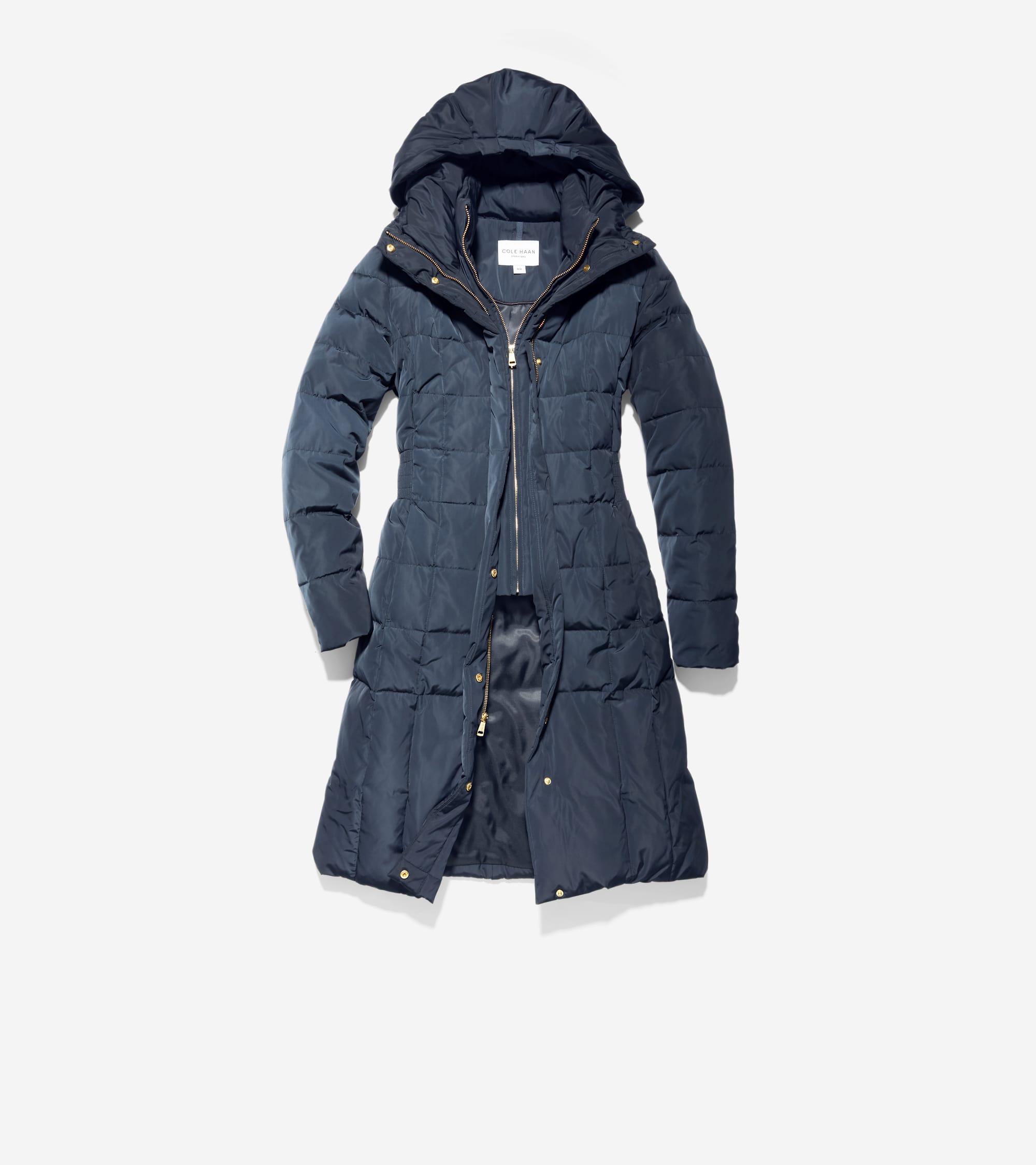 Women's 40" Signature Hooded Taffeta Down Coat in Navy | Cole Haan Product Image